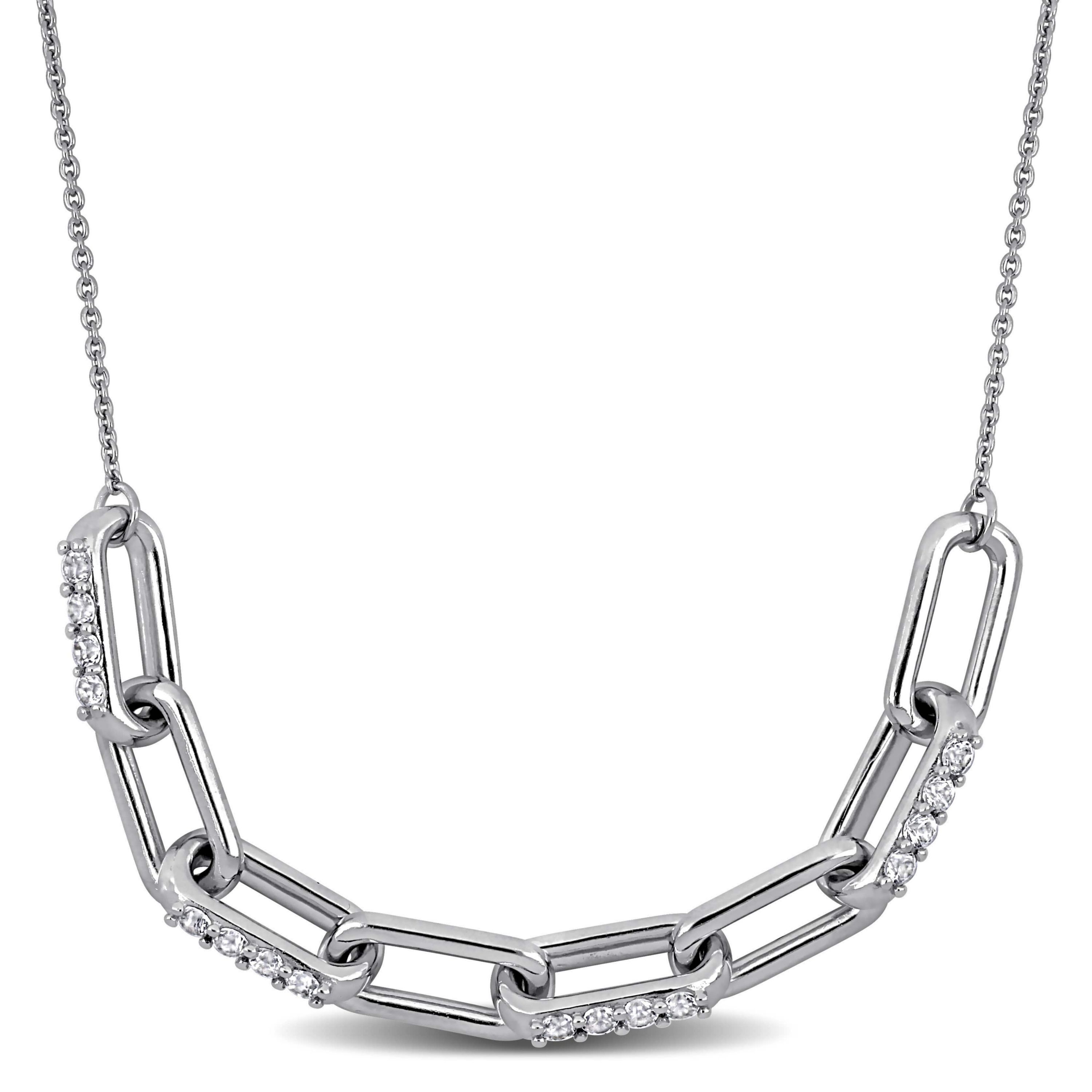 Lab Created Created White Sapphire Necklace in Sterling Silver, 18"+2"ext