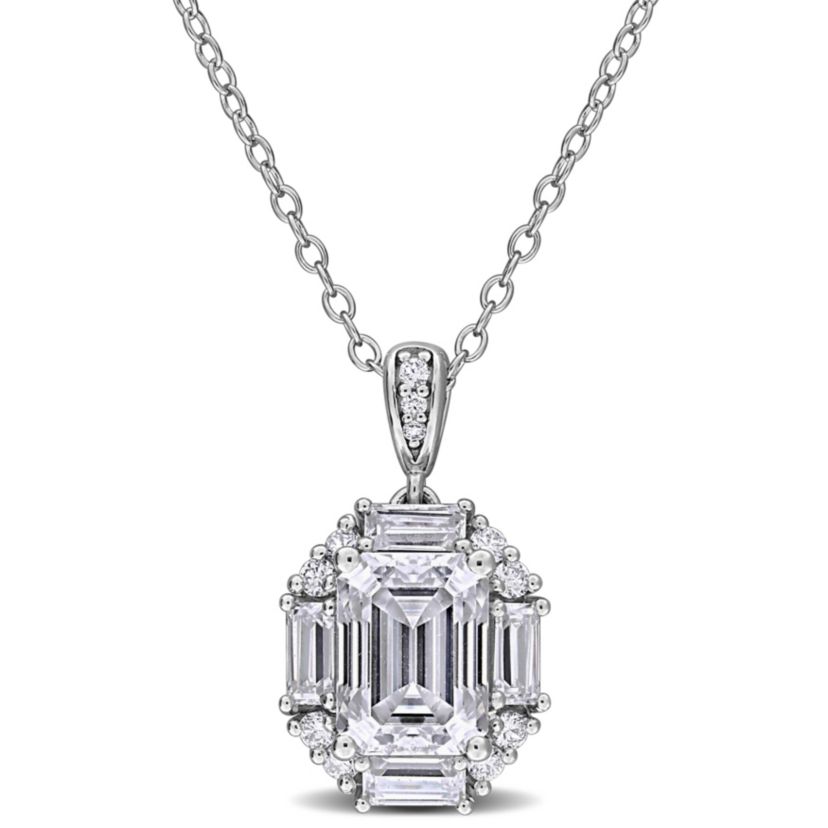 Created White Moissanite Pendant With Chain in Sterling Silver, 17-in