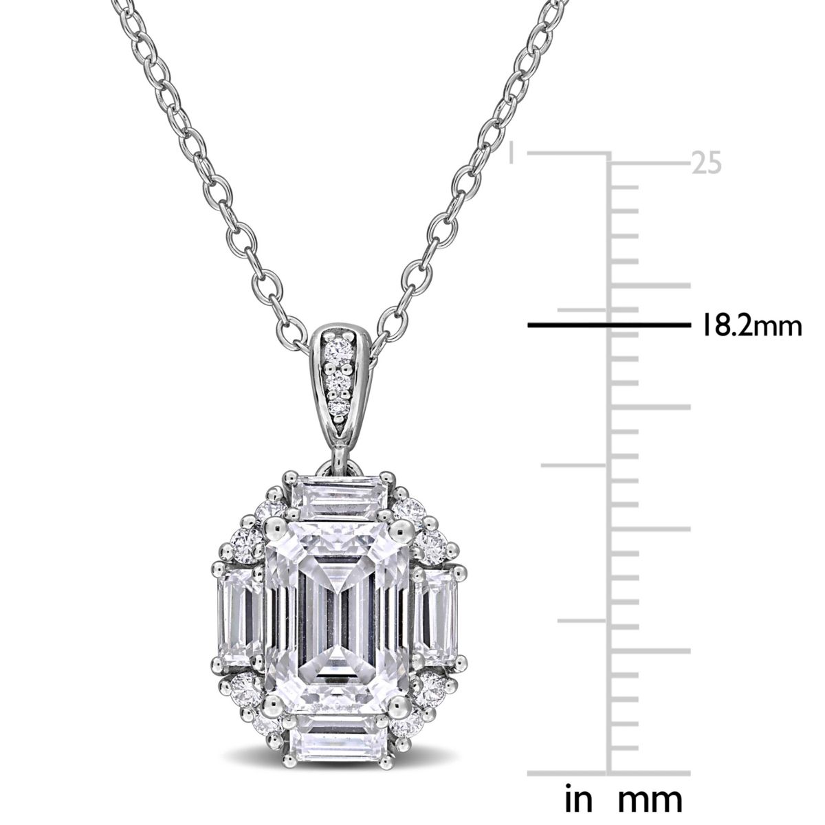 Created White Moissanite Pendant With Chain in Sterling Silver, 17-in