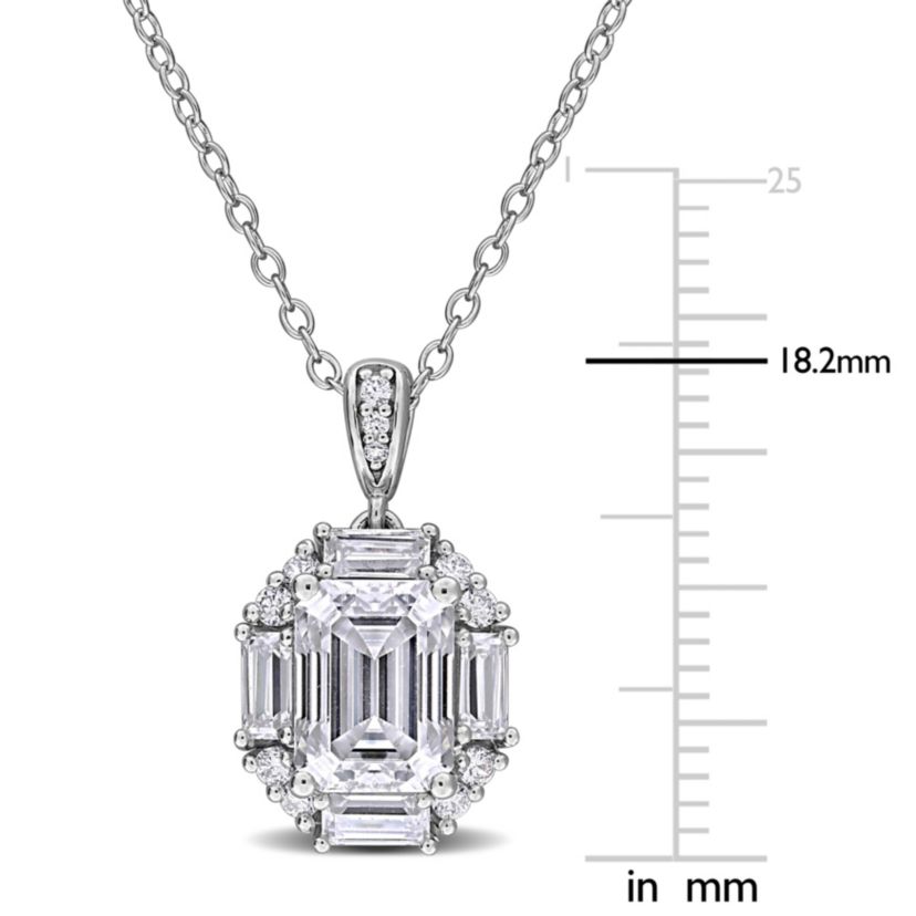 Created White Moissanite Pendant With Chain in Sterling Silver, 17-in