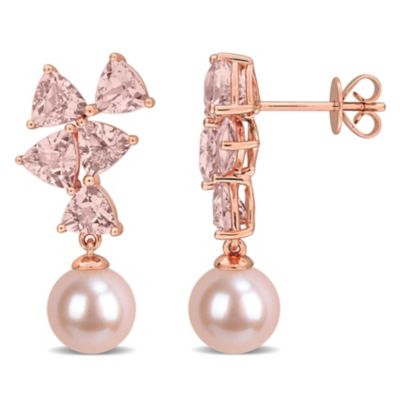 Belk & Co Morganite & 8-8.5mm Pink Freshwater Cultured Pearl Post Earrings in 10k Rose Gold
