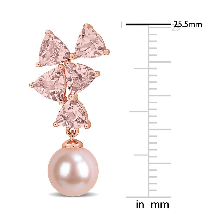 Morganite & 8-8.5mm Pink Freshwater Cultured Pearl Post Earrings in 10k Rose Gold