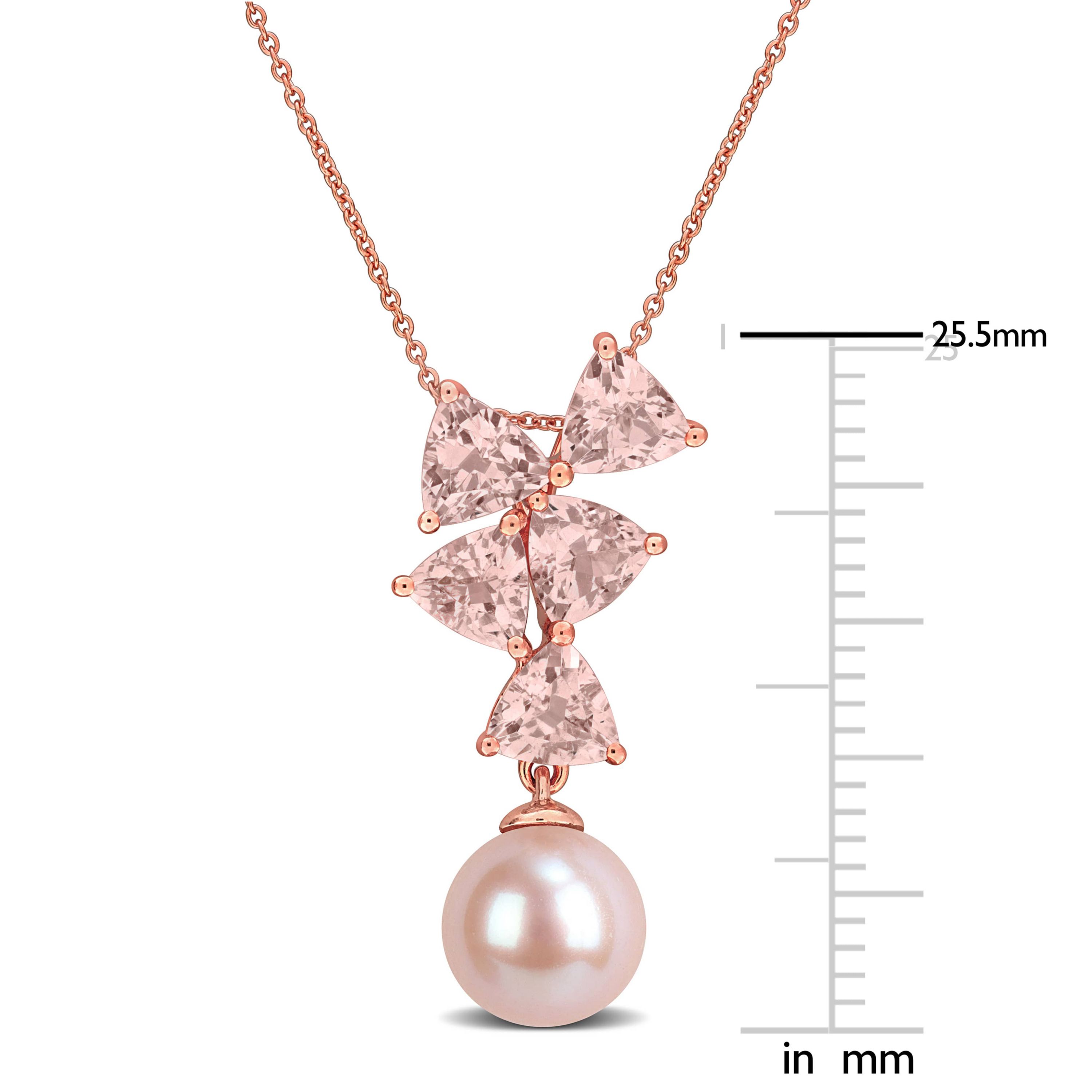Morganite & 8-8.5mm Pink Freshwater Cultured Pearl Pendant With Chain in 10k Rose Gold, 17-in