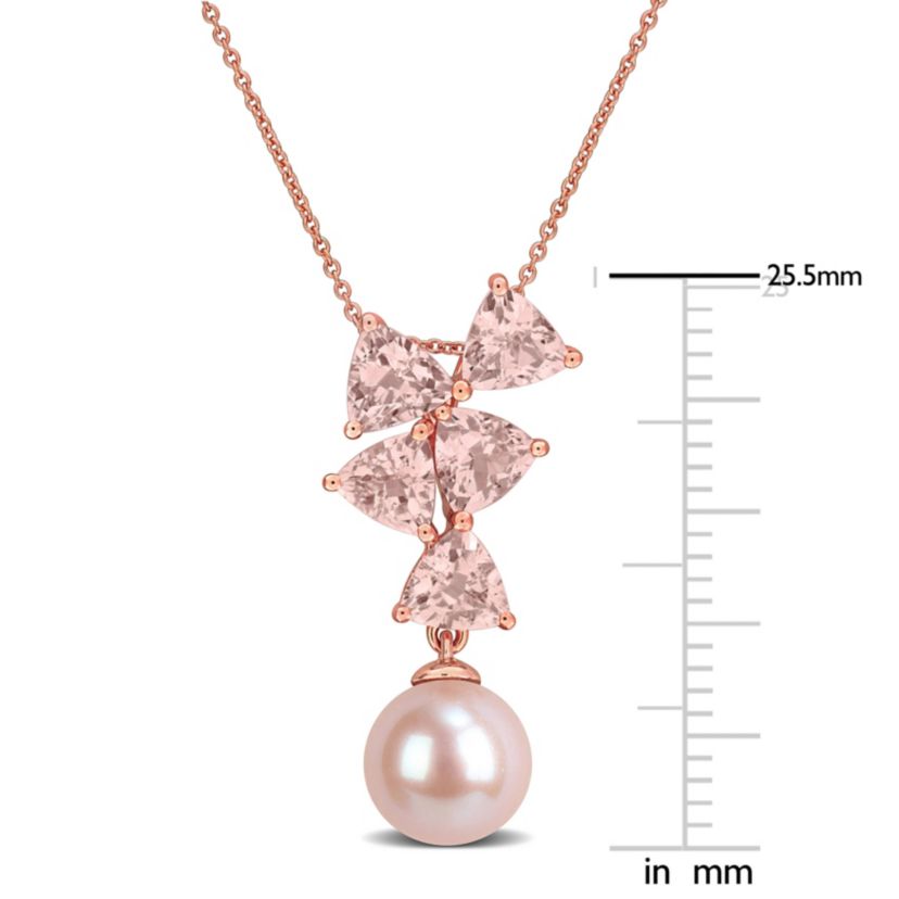 Morganite & 8-8.5mm Pink Freshwater Cultured Pearl Pendant With Chain in 10k Rose Gold, 17-in
