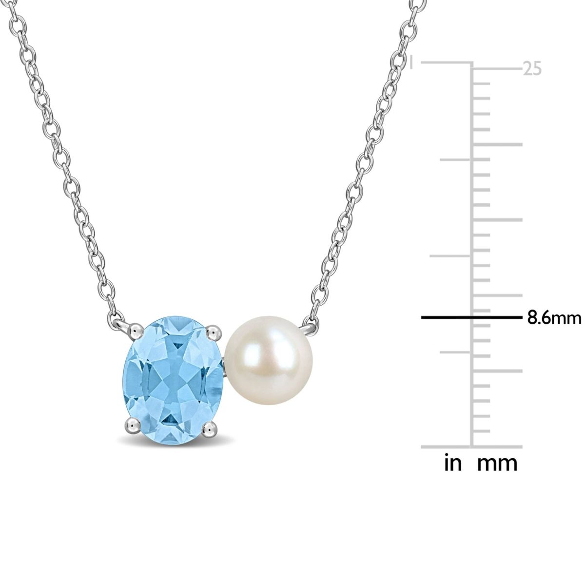 Sky Blue Topaz & 6-6.5mm White Freshwater Cultured Pearl Necklace in Sterling Silver, 17-in