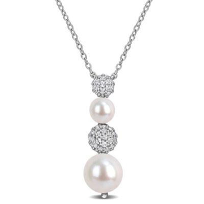 Belk & Co White Topaz & 5-8.5mm Freshwater Cultured Pearl Pendant With Chain in Sterling Silver, 18-in