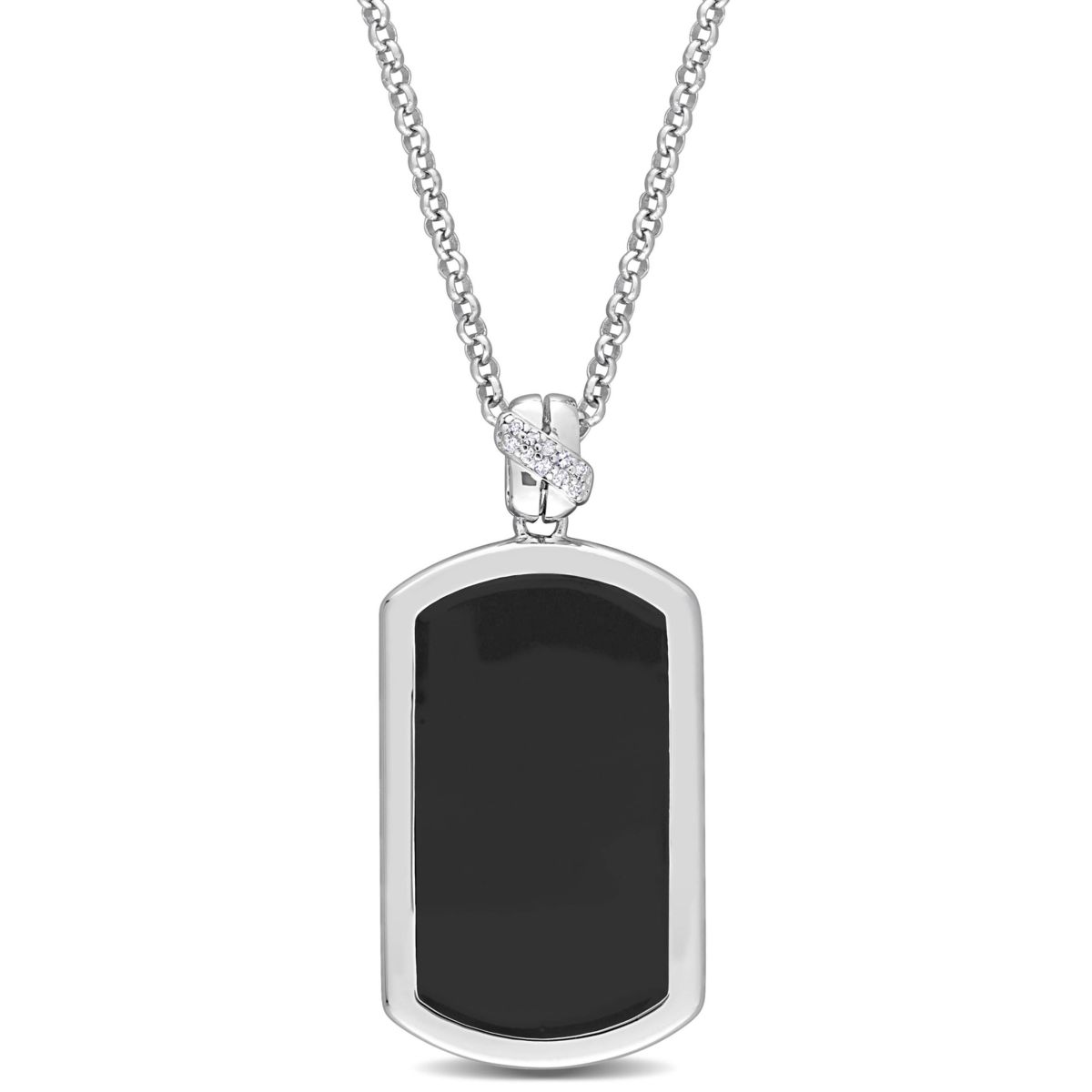 Diamond Mens Pendant with Chain in Sterling Silver