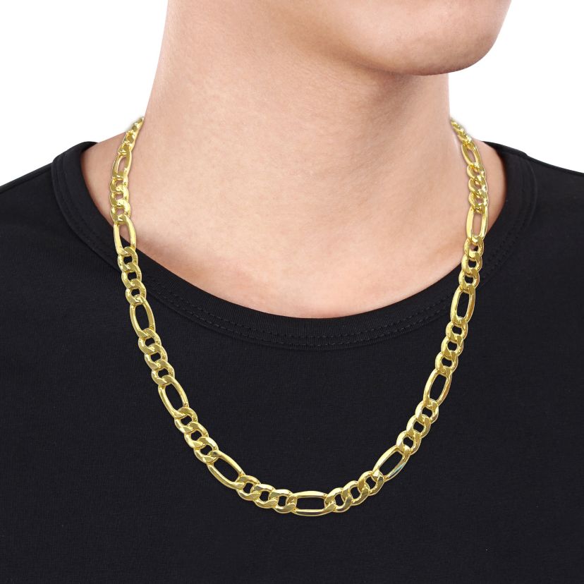 Mens 8.3mm Figaro Necklace in 10K Yellow Gold