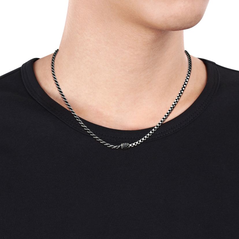 Half Rope & Box Mens Necklace and Bracelet Set in Sterling Silver