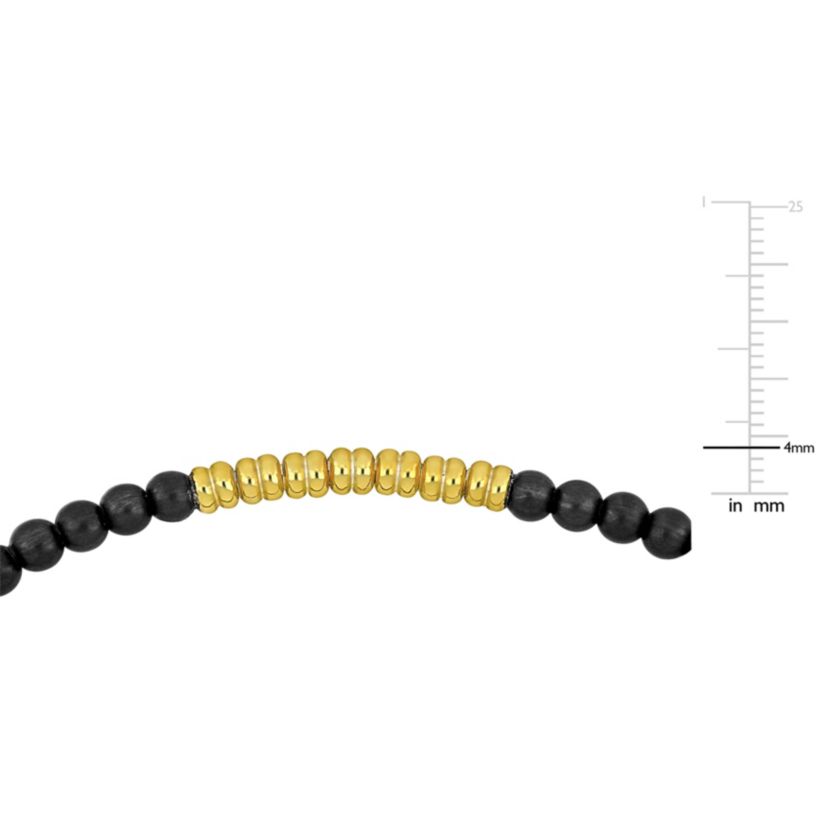 4mm Black Titanium Elastic Mens Bracelet in Yellow Plated Sterling Silver