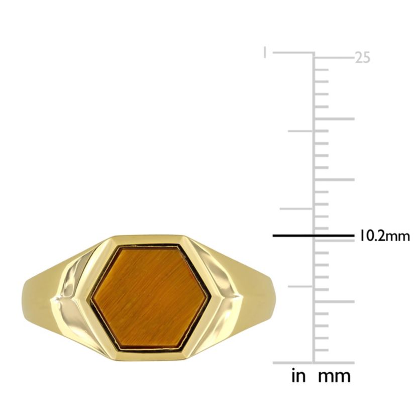 Tiger Eye Mens Ring in Yellow Plated Sterling Silver