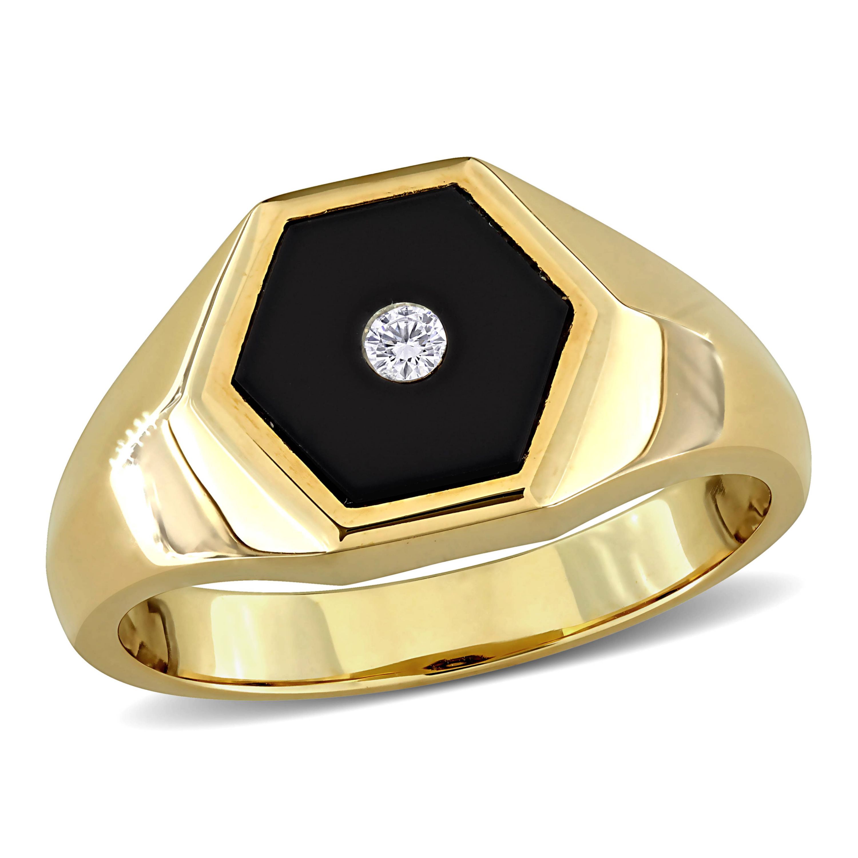 Diamond & Black Onyx Ring in Yellow Plated Sterling Silver
