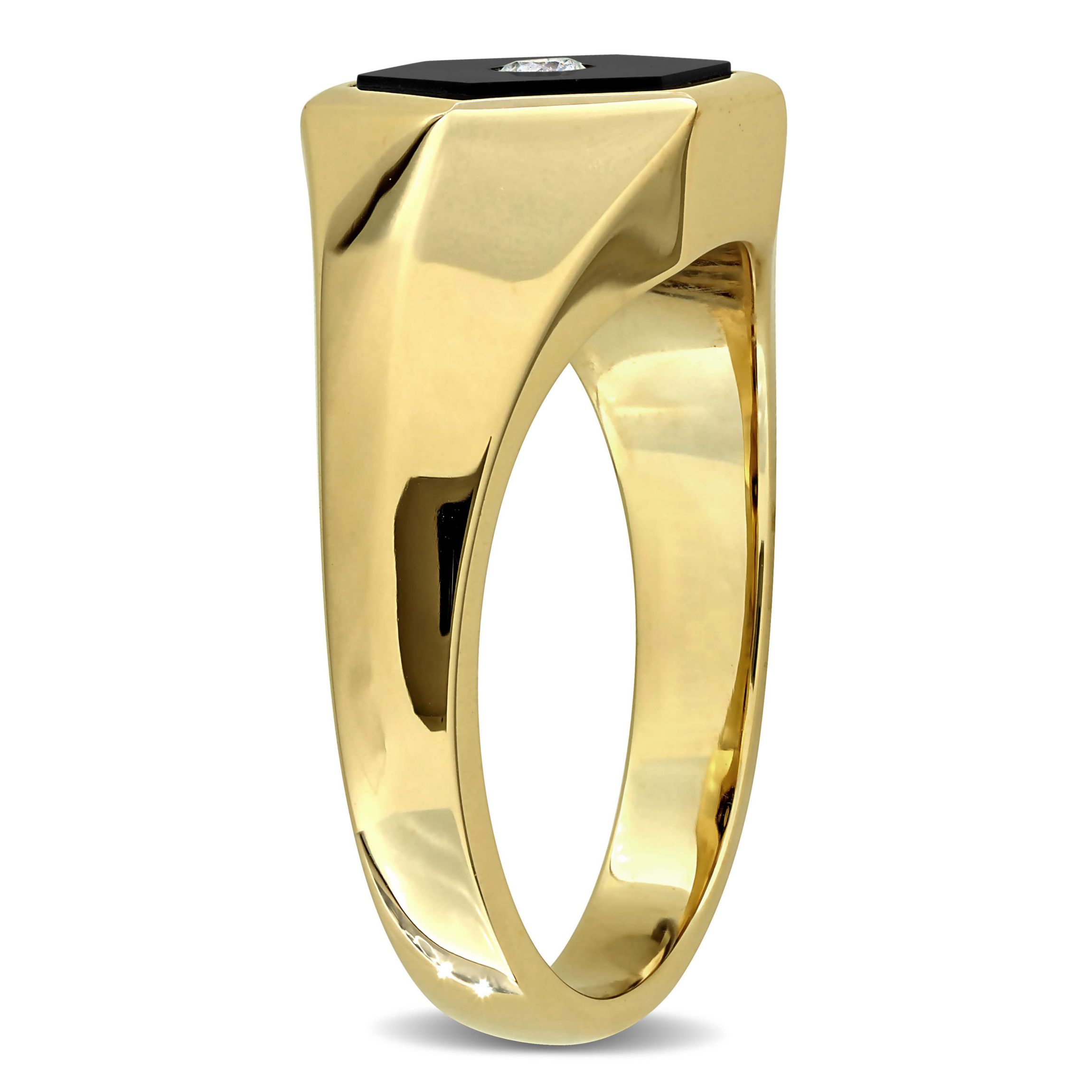 Diamond & Black Onyx Ring in Yellow Plated Sterling Silver