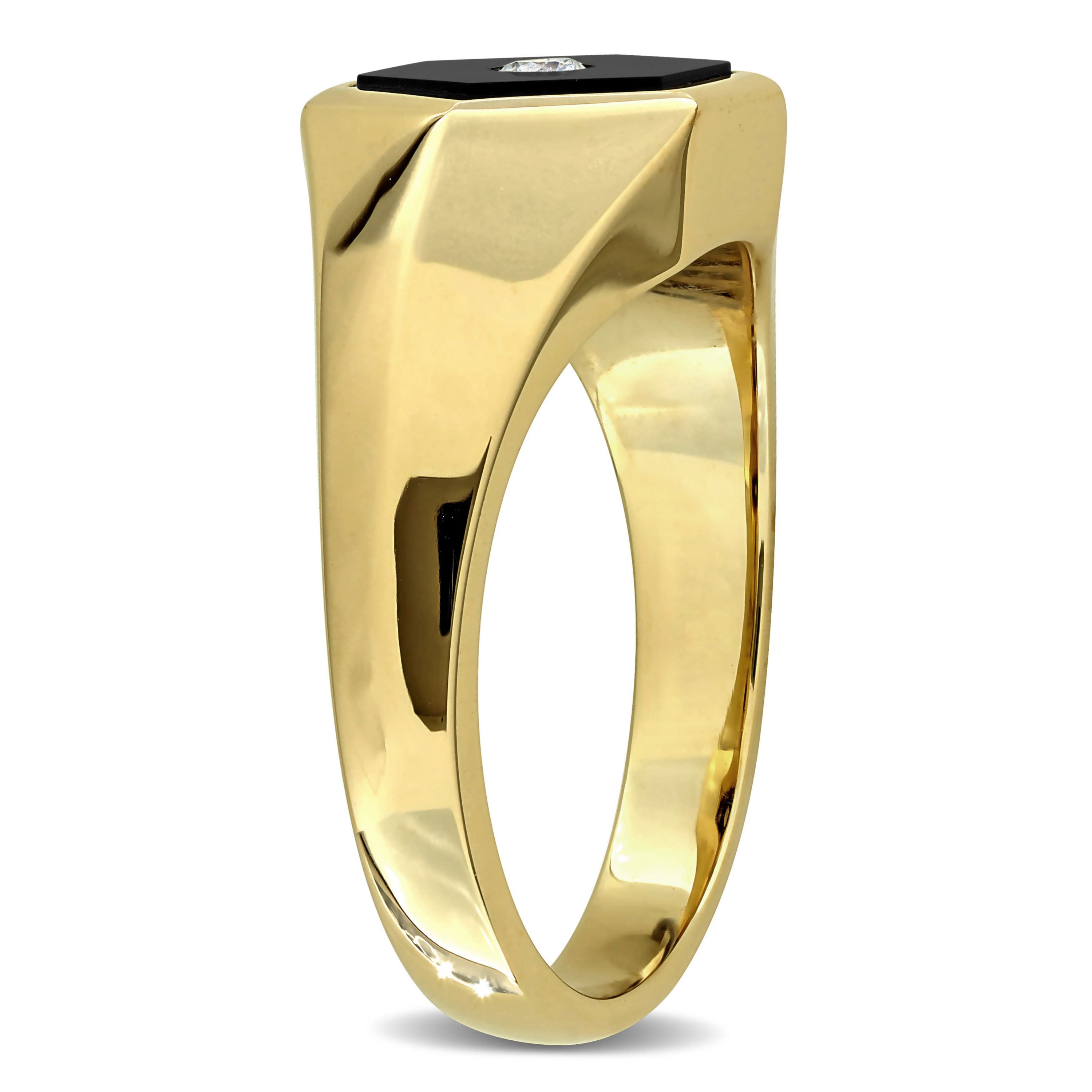 Diamond & Black Onyx Ring in Yellow Plated Sterling Silver