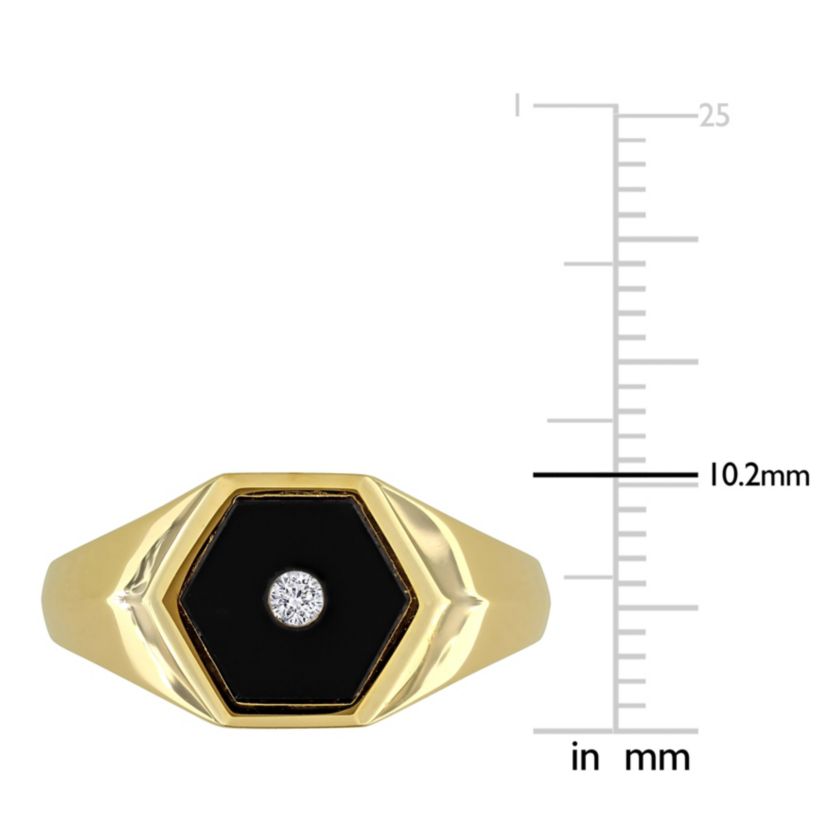 Diamond & Black Onyx Ring in Yellow Plated Sterling Silver