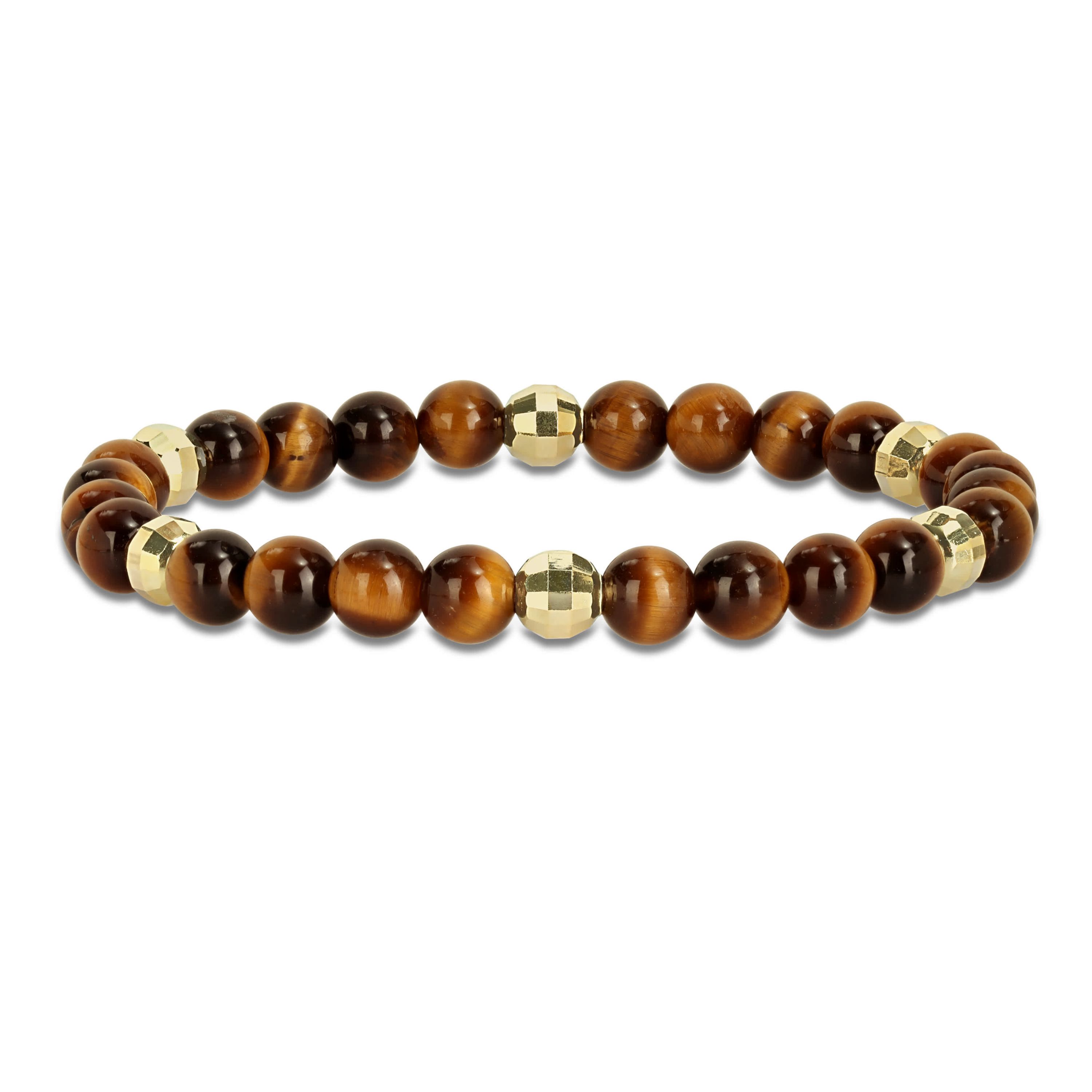 Tiger Eye Mens Bracelet in Yellow Plated Sterling Silver