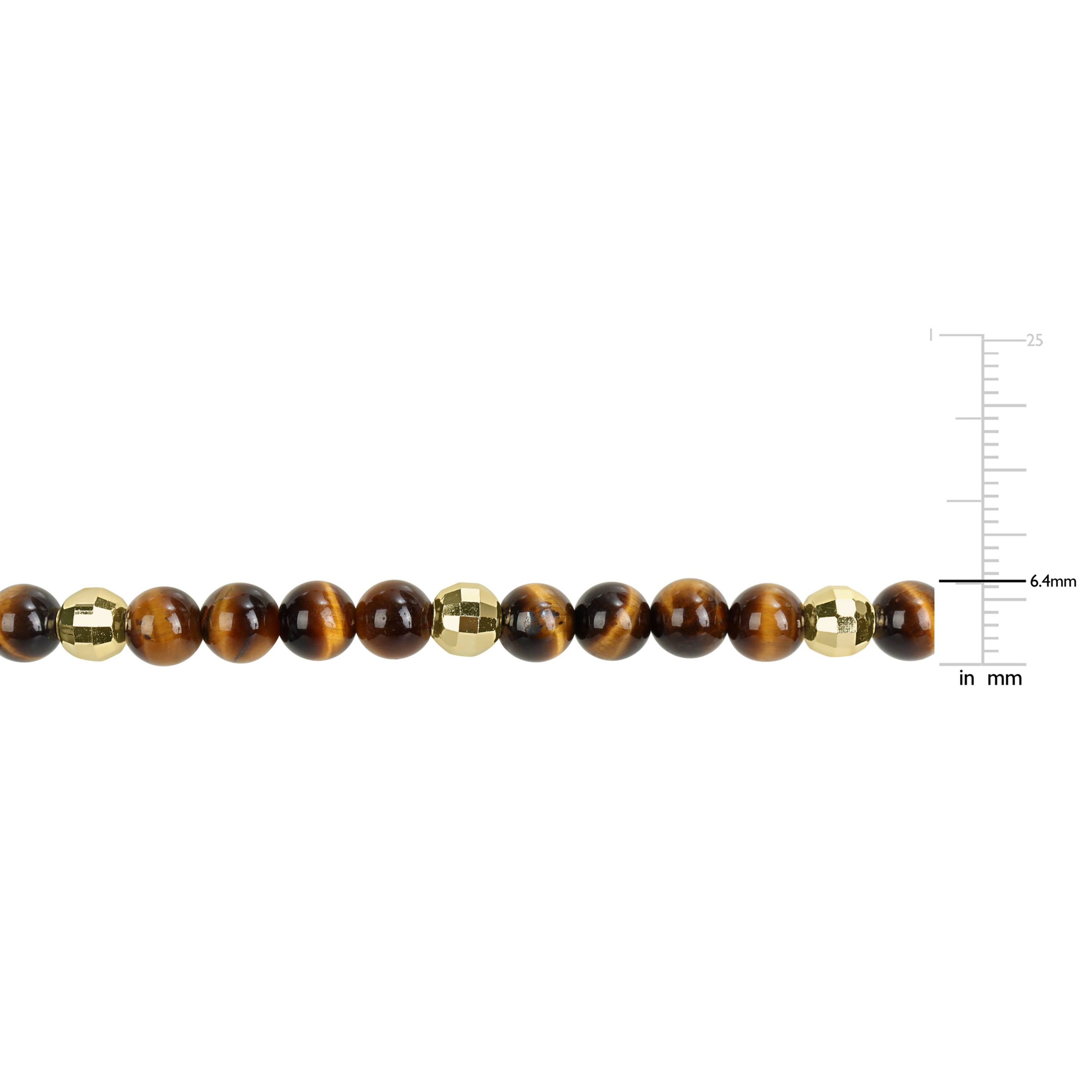 Tiger Eye Mens Bracelet in Yellow Plated Sterling Silver