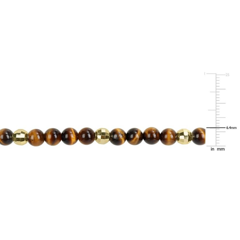 Tiger Eye Mens Bracelet in Yellow Plated Sterling Silver