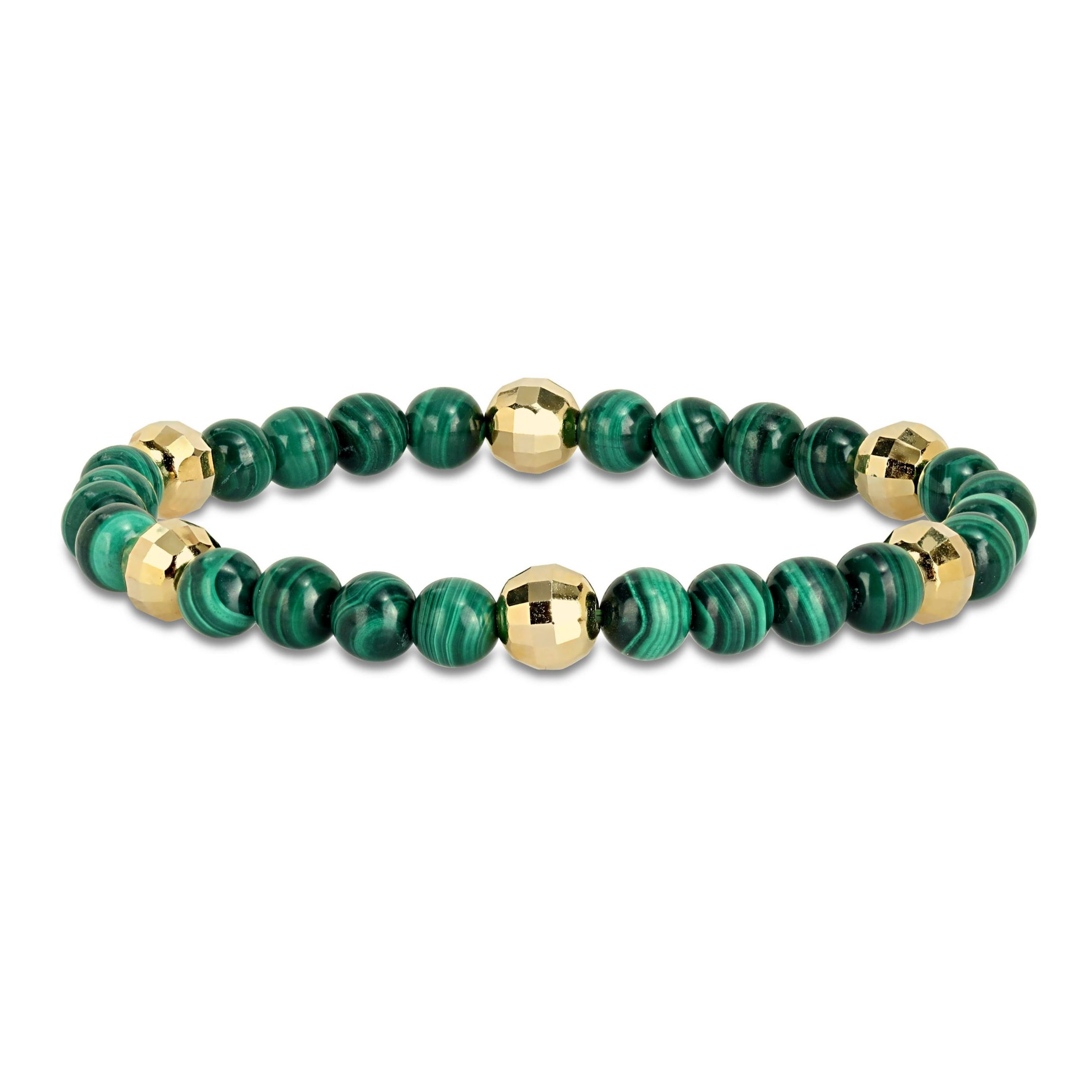 Malachite Mens Bracelet in Yellow Plated Sterling Silver