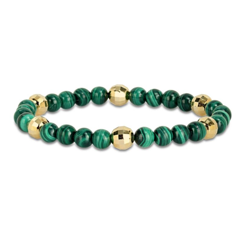 Malachite Mens Bracelet in Yellow Plated Sterling Silver