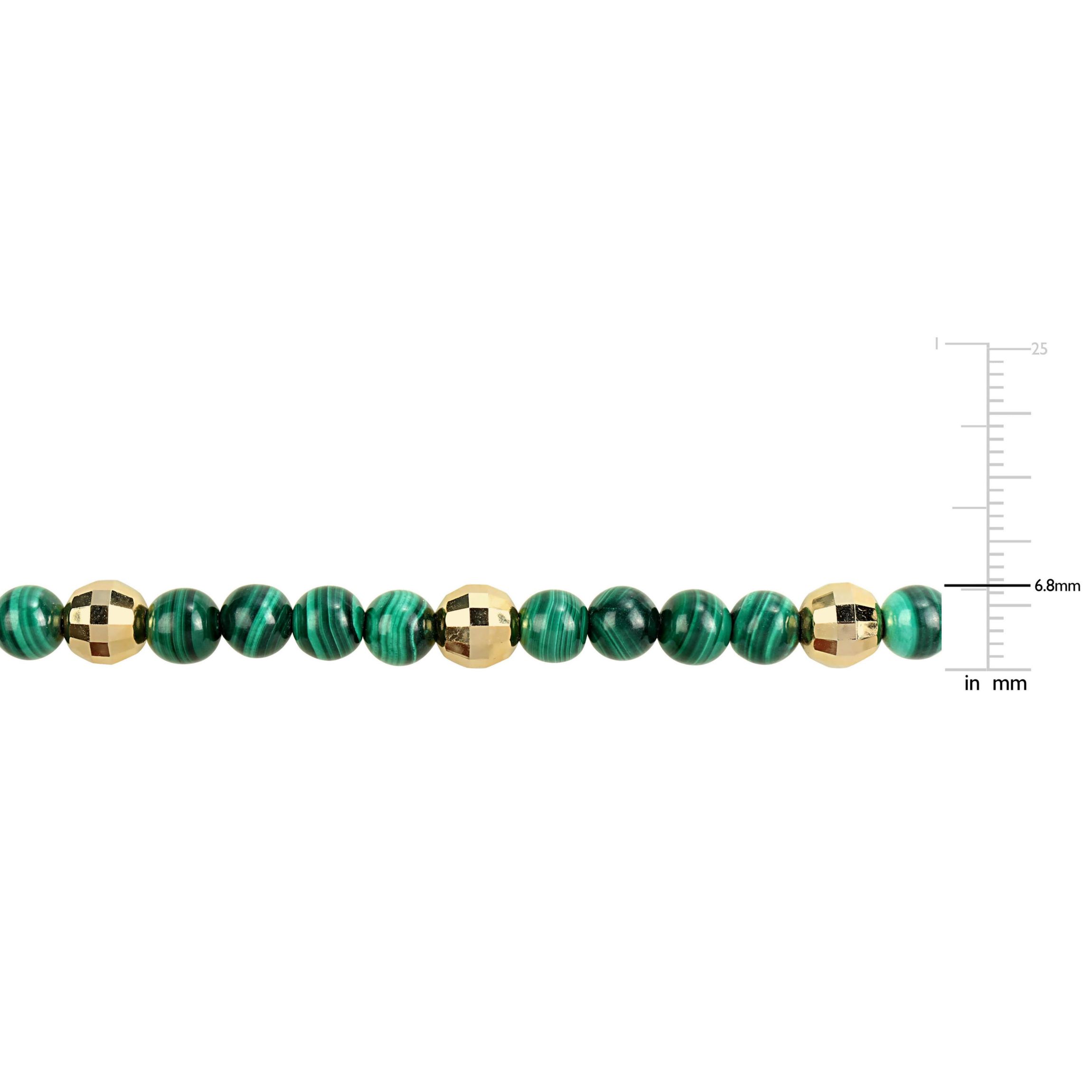 Malachite Mens Bracelet in Yellow Plated Sterling Silver