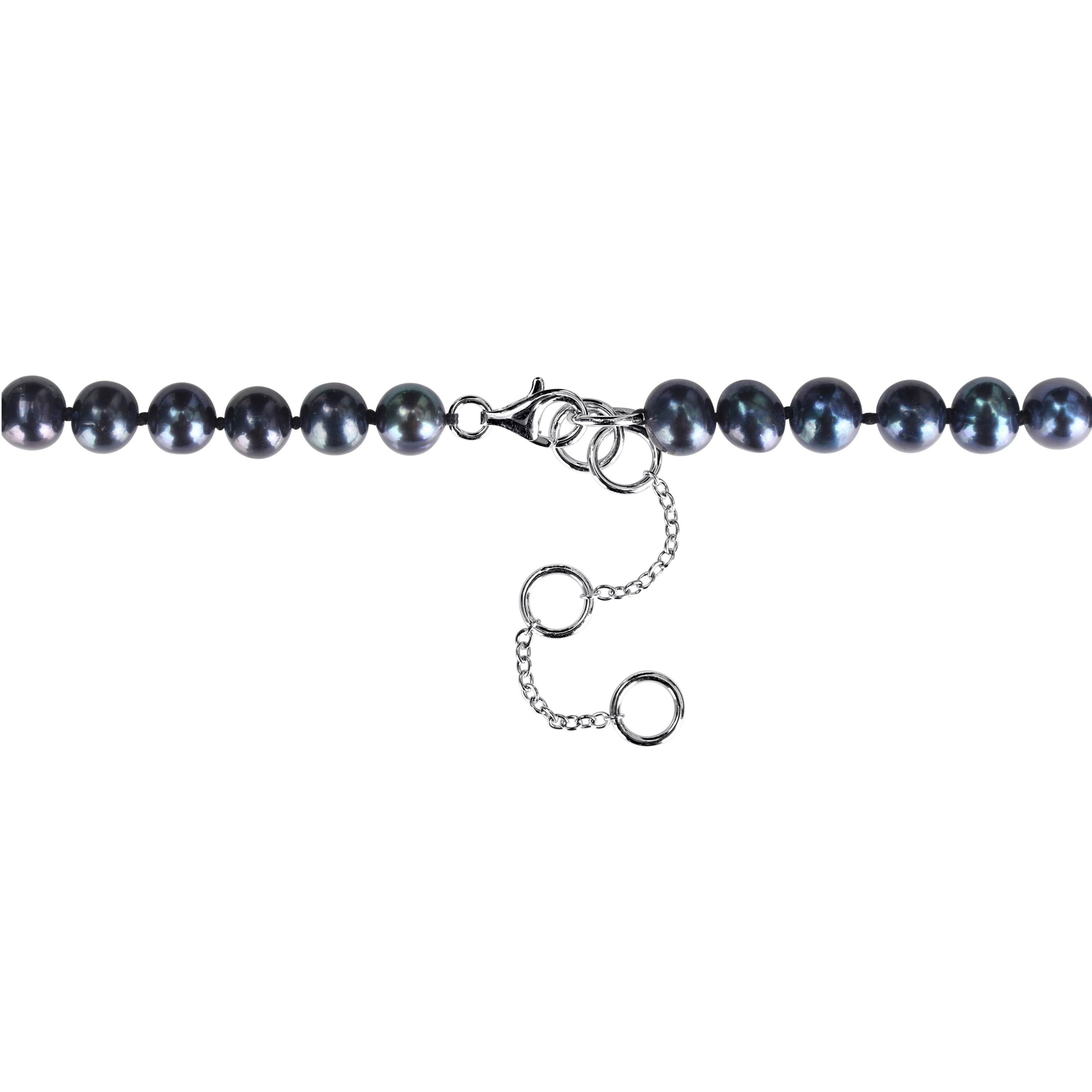 Black Diamond & 7–7.5mm Black Freshwater Cultured Pearl Mens Necklace in Sterling Silver