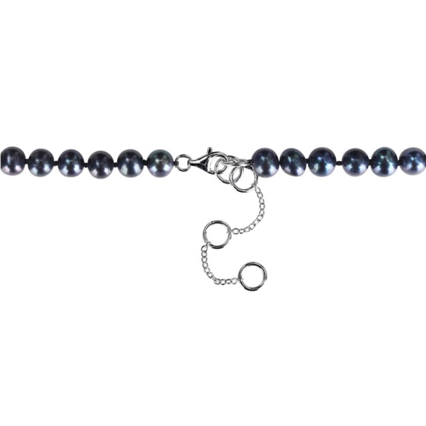 Black Diamond & 7–7.5mm Black Freshwater Cultured Pearl Mens Necklace in Sterling Silver