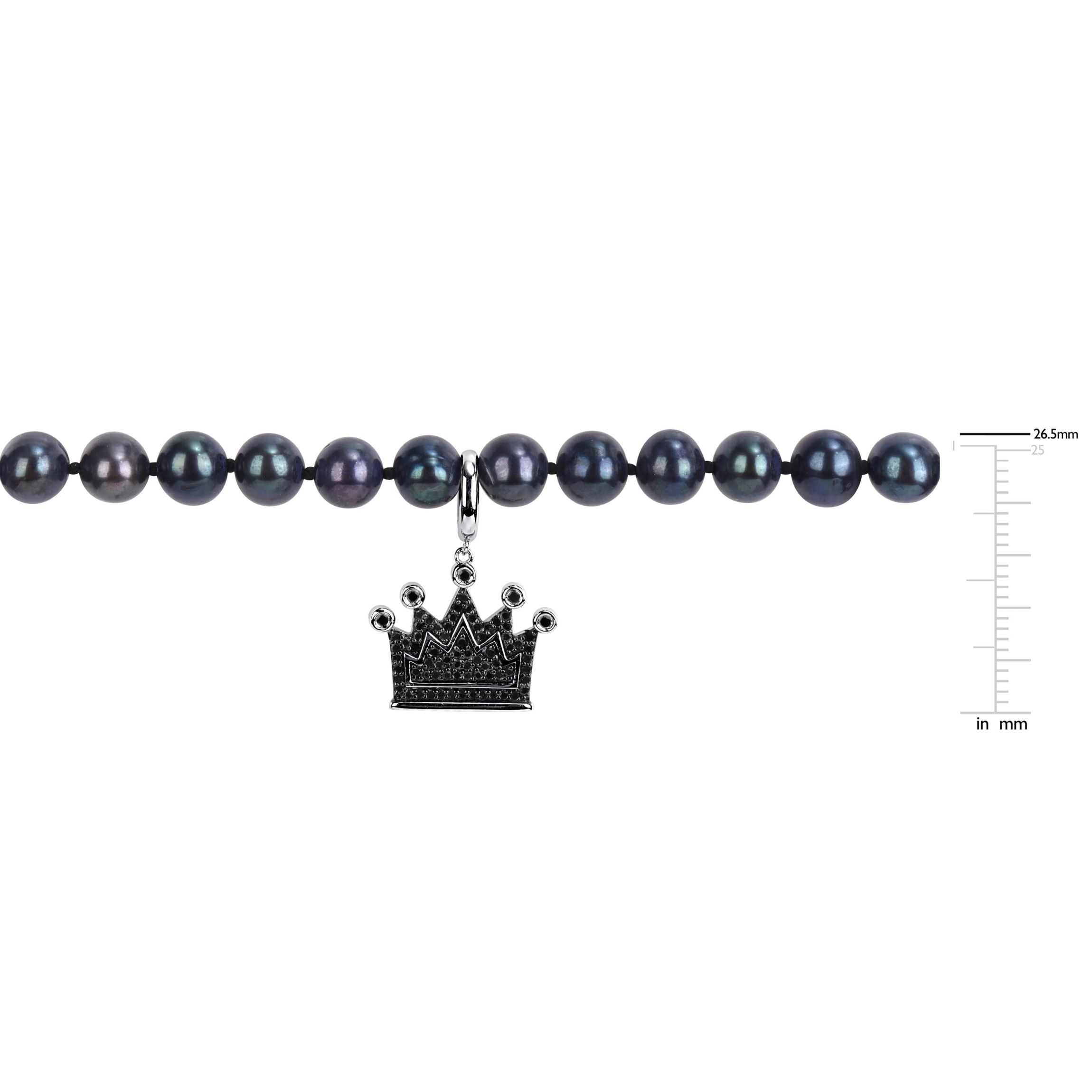 Black Diamond & 7–7.5mm Black Freshwater Cultured Pearl Mens Necklace in Sterling Silver