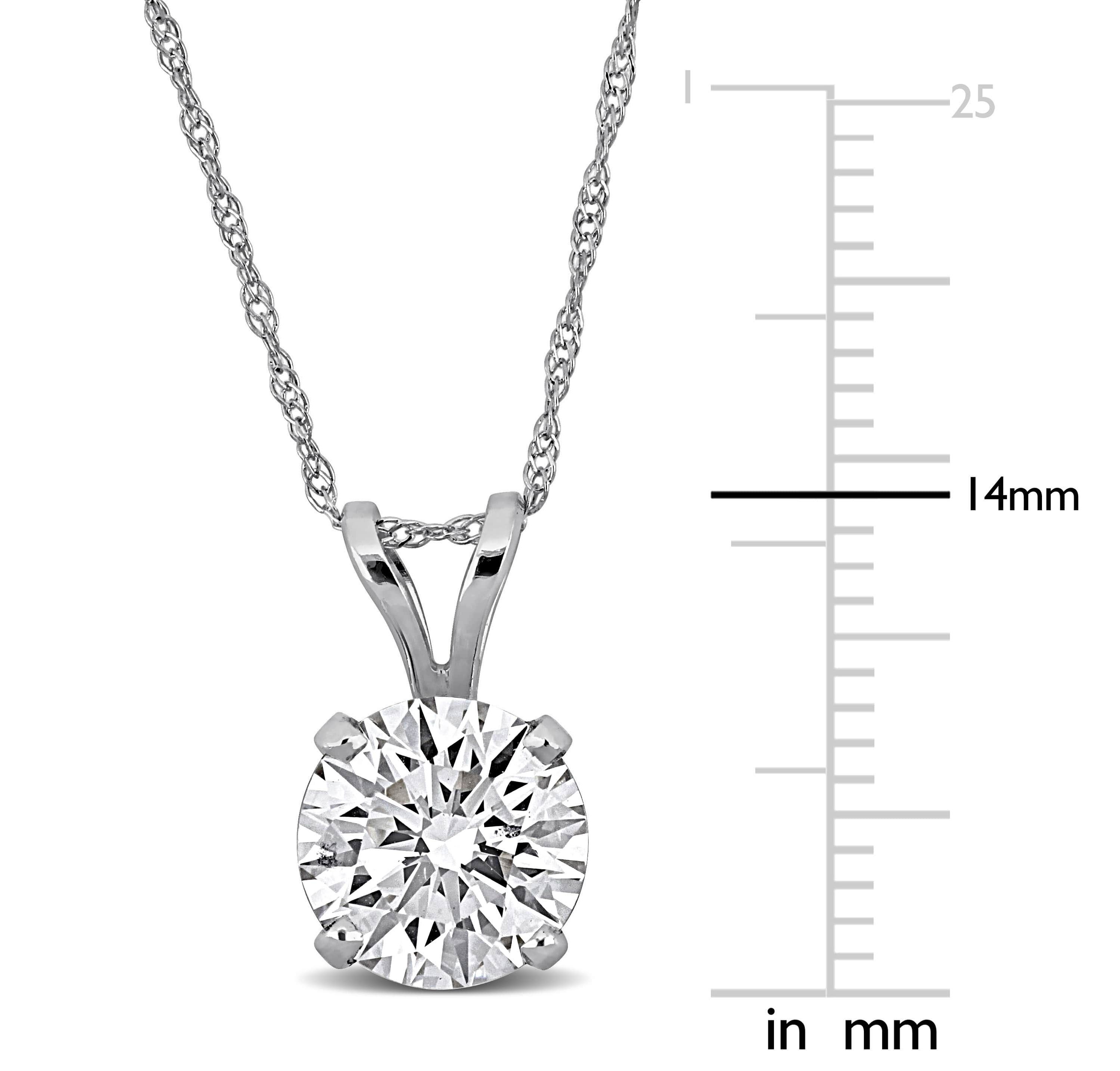Lab Created Lab Grown Diamond Solitaire Pendant with chain in 14K White Gold, 18"