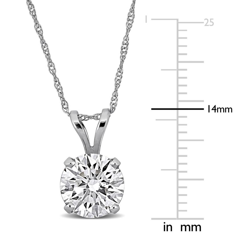 Lab Created Lab Grown Diamond Solitaire Pendant with chain in 14K White Gold, 18"