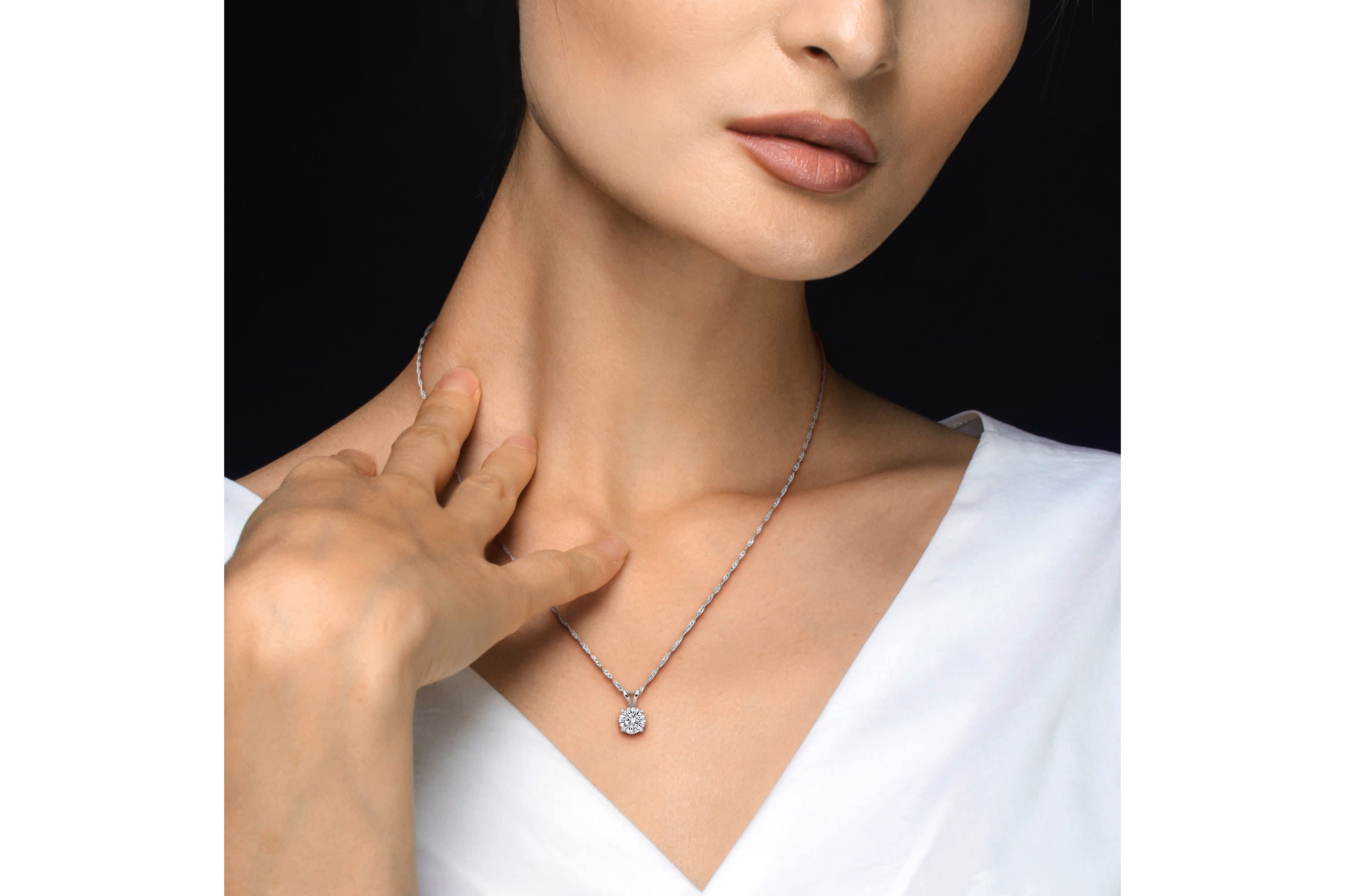 Lab Created Lab Grown Diamond Solitaire Pendant with chain in 14K White Gold, 18"