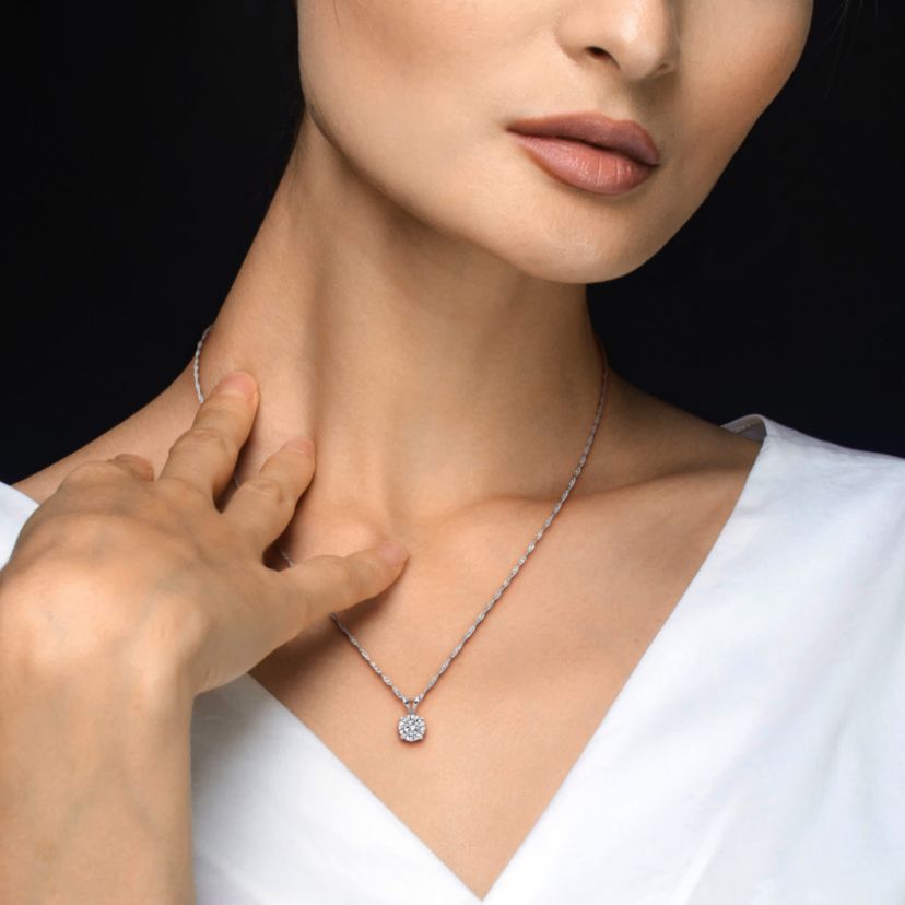 Lab Created Lab Grown Diamond Solitaire Pendant with chain in 14K White Gold, 18"