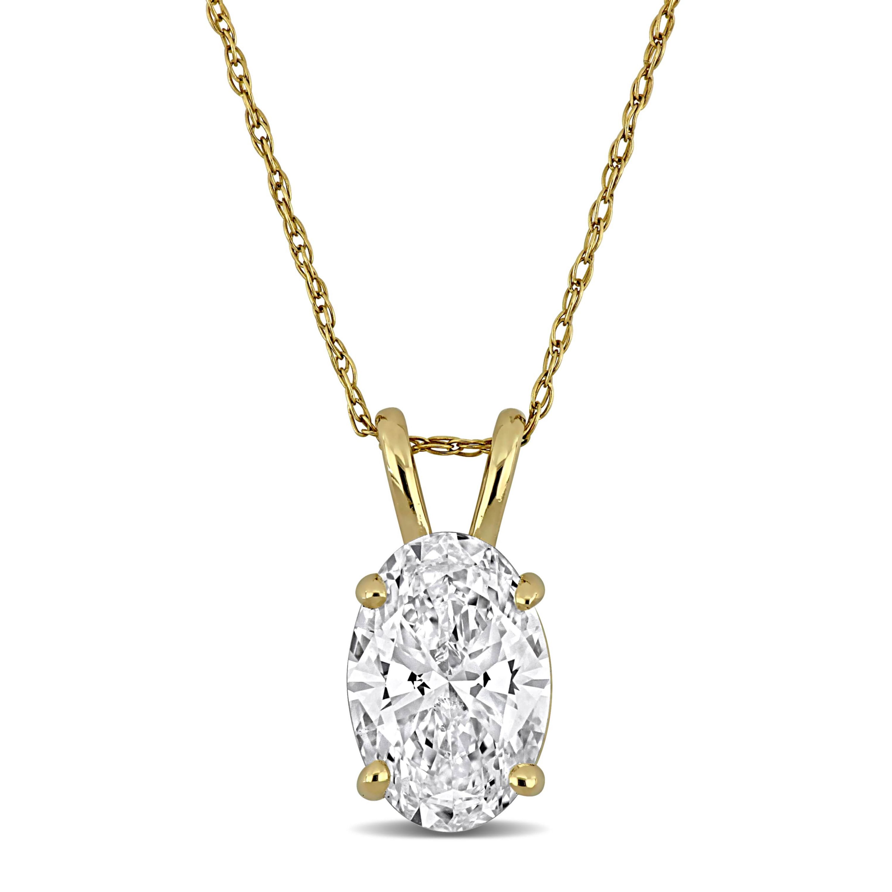 Lab Created Lab Grown Diamond Solitaire Pendant With Chain in 14k Yellow Gold, 17"