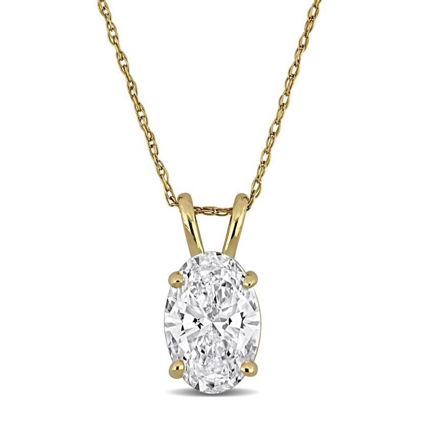 Lab Created Lab Grown Diamond Solitaire Pendant With Chain in 14k Yellow Gold, 17"