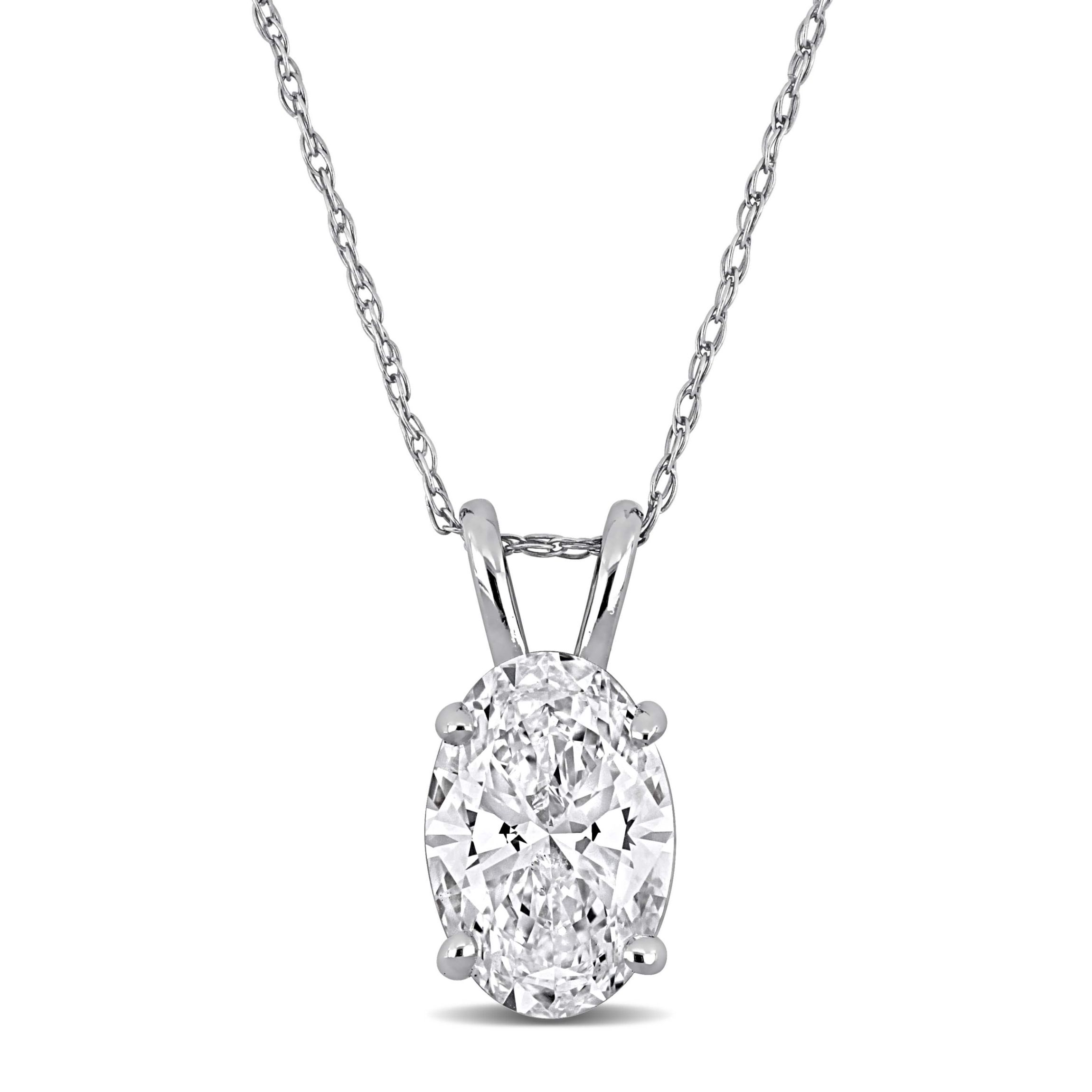 Lab Created Lab Grown Diamond Solitaire Pendant With Chain in 14k White Gold, 17"