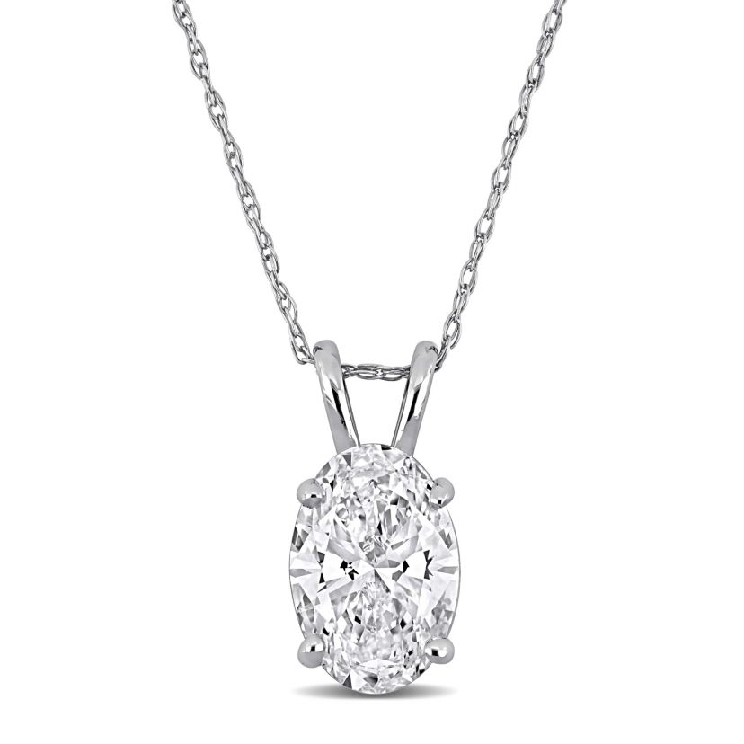 Lab Created Lab Grown Diamond Solitaire Pendant With Chain in 14k White Gold, 17"