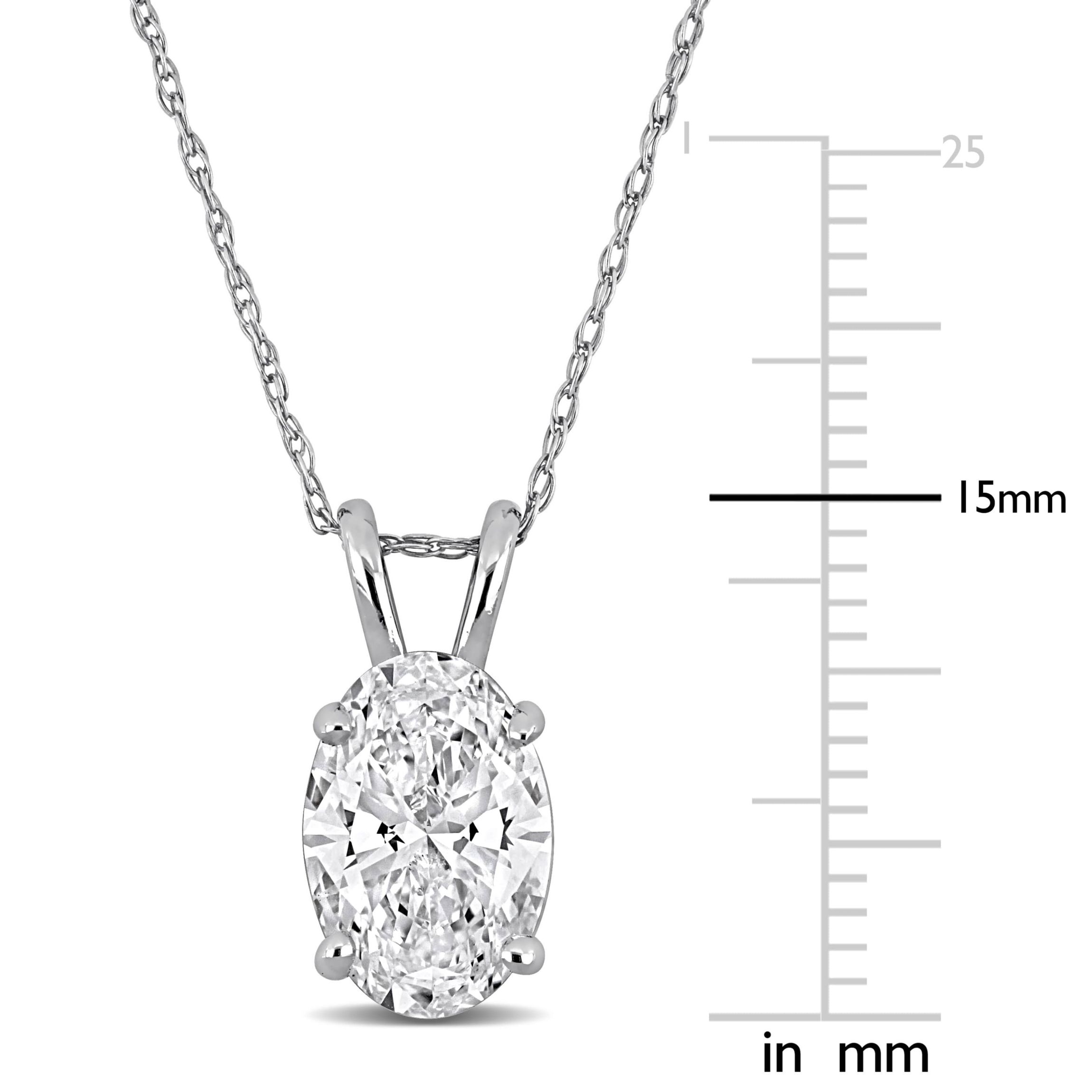 Lab Created Lab Grown Diamond Solitaire Pendant With Chain in 14k White Gold, 17"