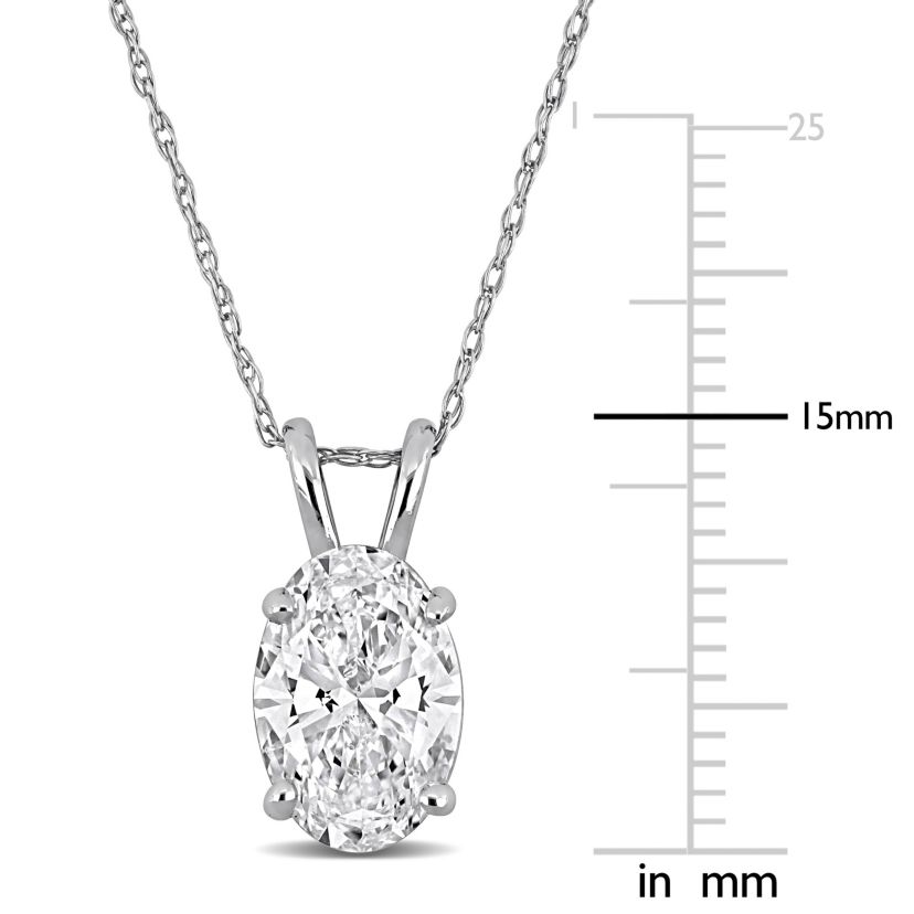 Lab Created Lab Grown Diamond Solitaire Pendant With Chain in 14k White Gold, 17"