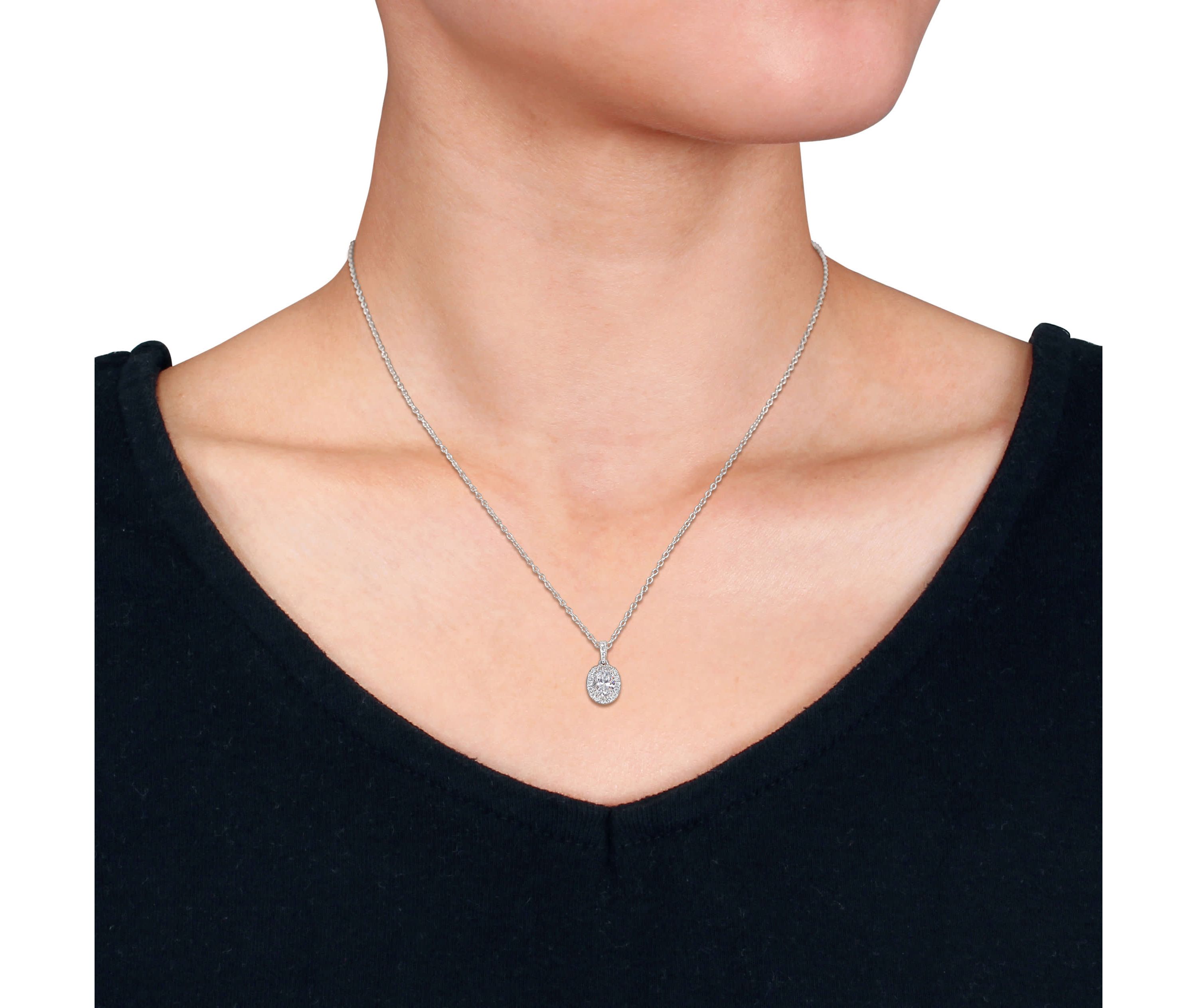 Lab Created Lab Grown Diamonds Pendant With Chain in Sterling Silver, 17"