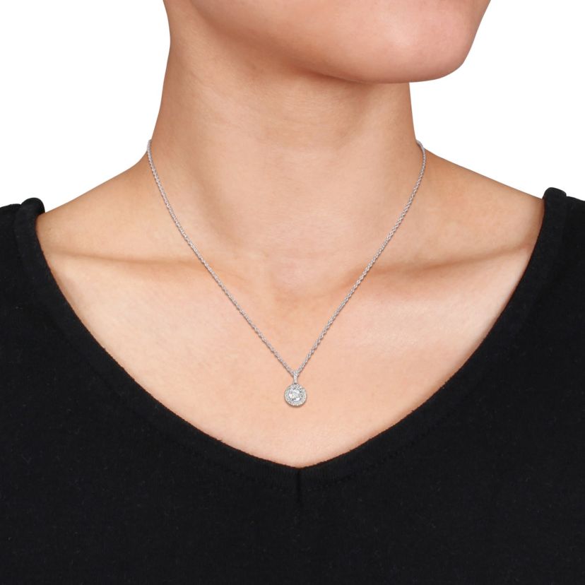 Lab Created Lab Grown Diamond Pendant With Chain in Sterling Silver, 17"