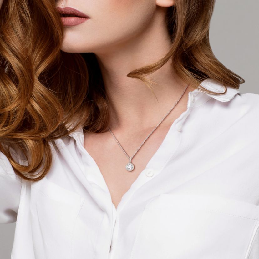 Lab Created Lab Grown Diamond Pendant With Chain in Sterling Silver, 17"