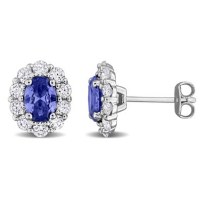 Belk & Co Lab Created Diamond & Blue sapphire Stud Post Earrings in Sterling Silver
