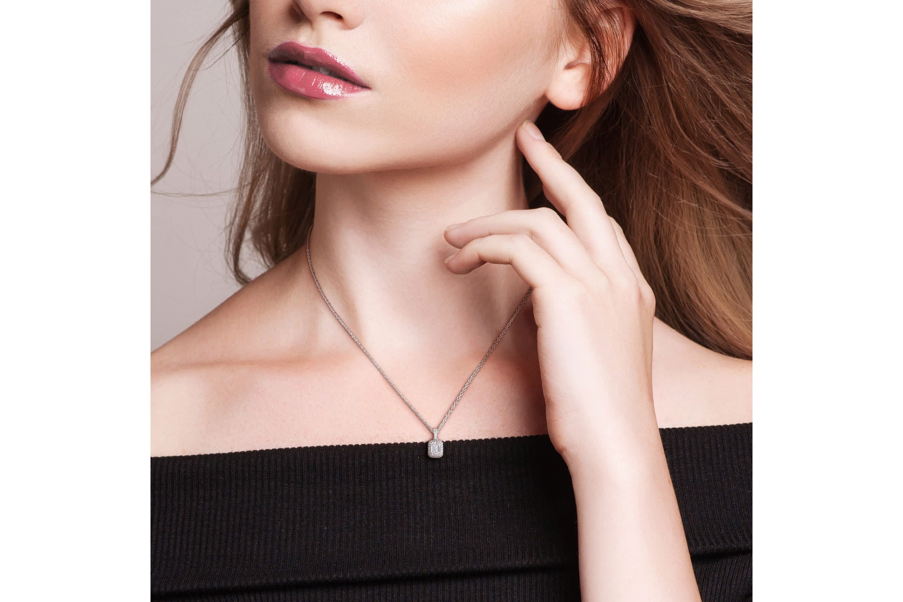 Lab Created Lab Grown Diamonds Pendant With Chain in Sterling Silver, 17"