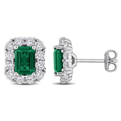 Belk & Co Lab Created Diamond & Emerald Stud Post Earrings in Sterling Silver
