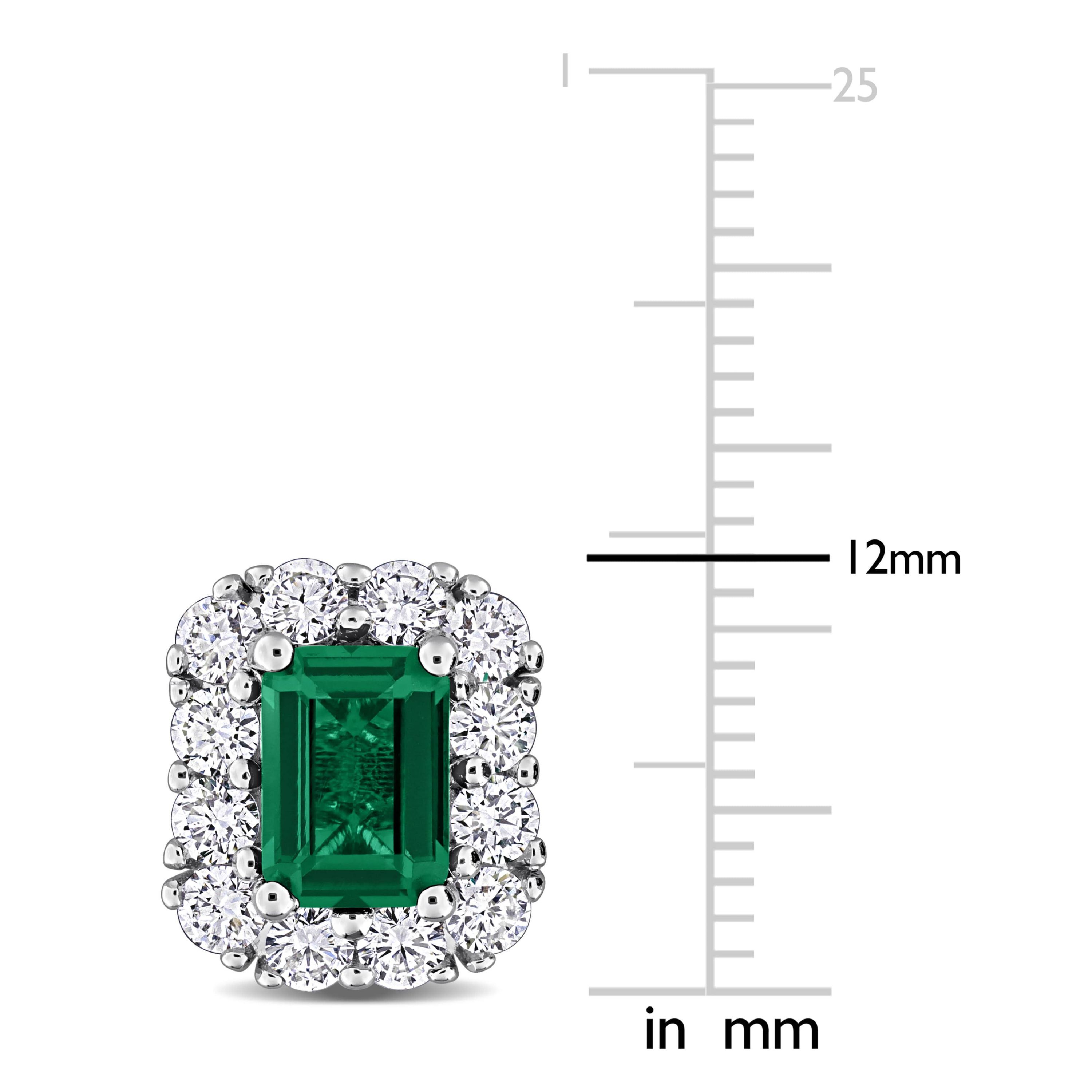Lab Created Lab Grown Diamond & Created Emerald Stud Post Earrings in Sterling Silver