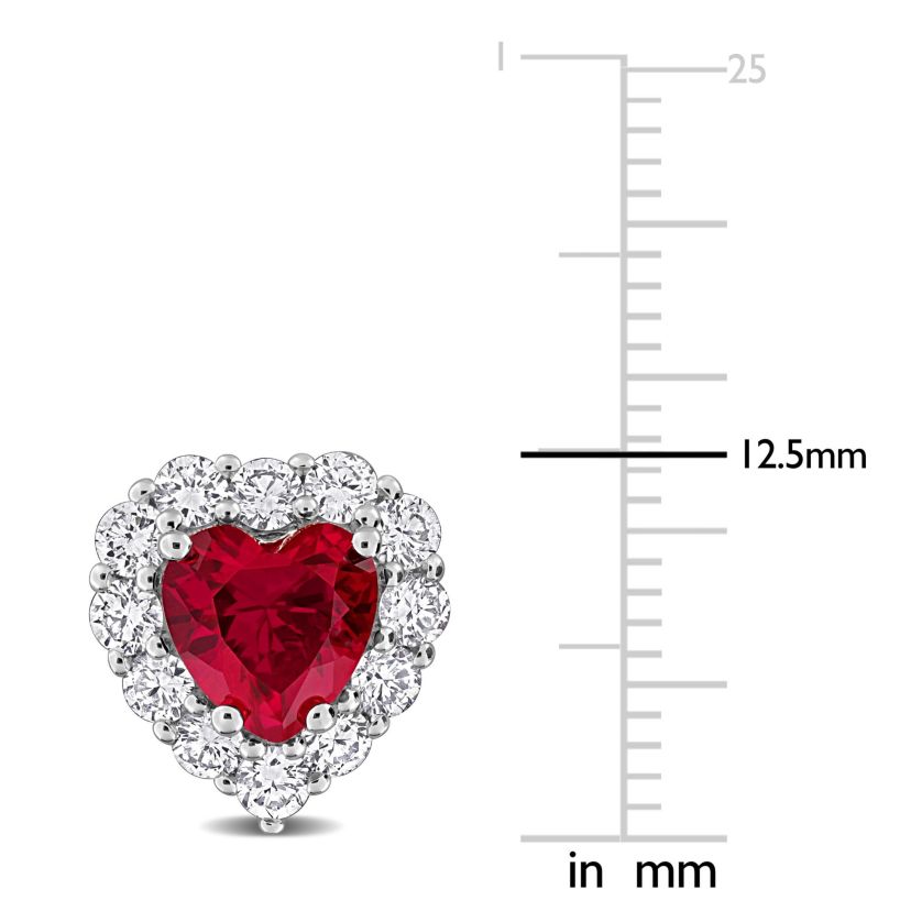 Lab Created Lab Grown Diamond & Created Ruby Stud Post Earrings in Sterling Silver