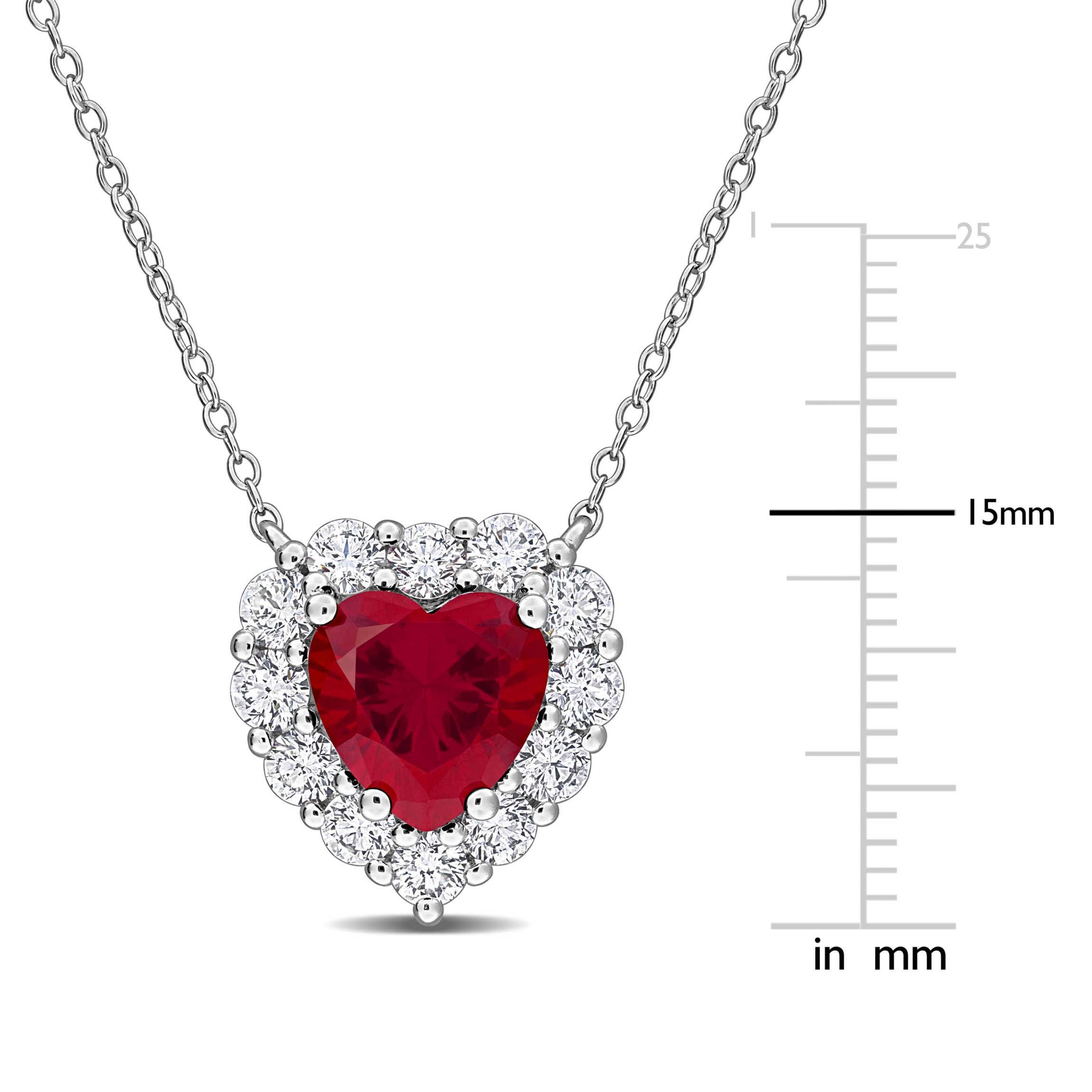 Lab Created Lab Grown Diamond & Created Ruby Pendant With Chain in Sterling Silver, 17"