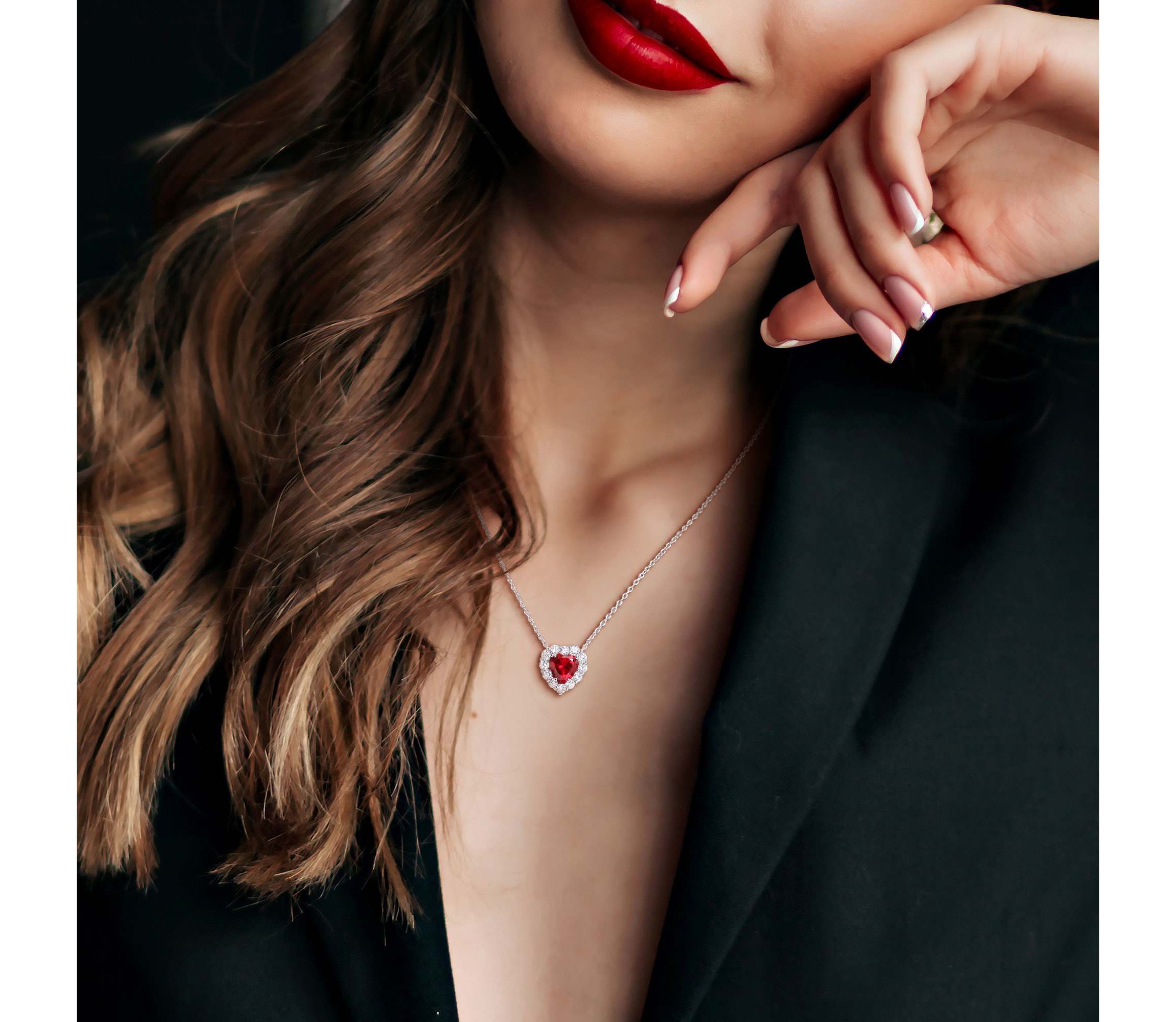 Lab Created Lab Grown Diamond & Created Ruby Pendant With Chain in Sterling Silver, 17"
