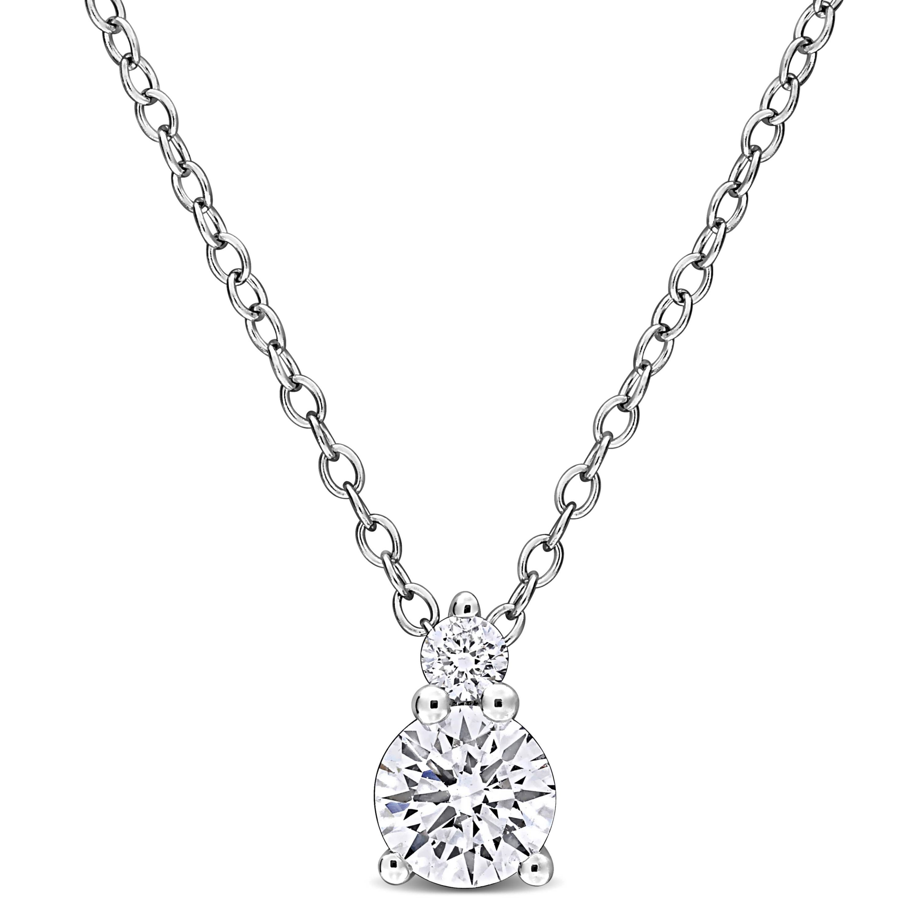 Lab Created Lab Grown Diamond Pendant With Chain in Sterling Silver, 17"