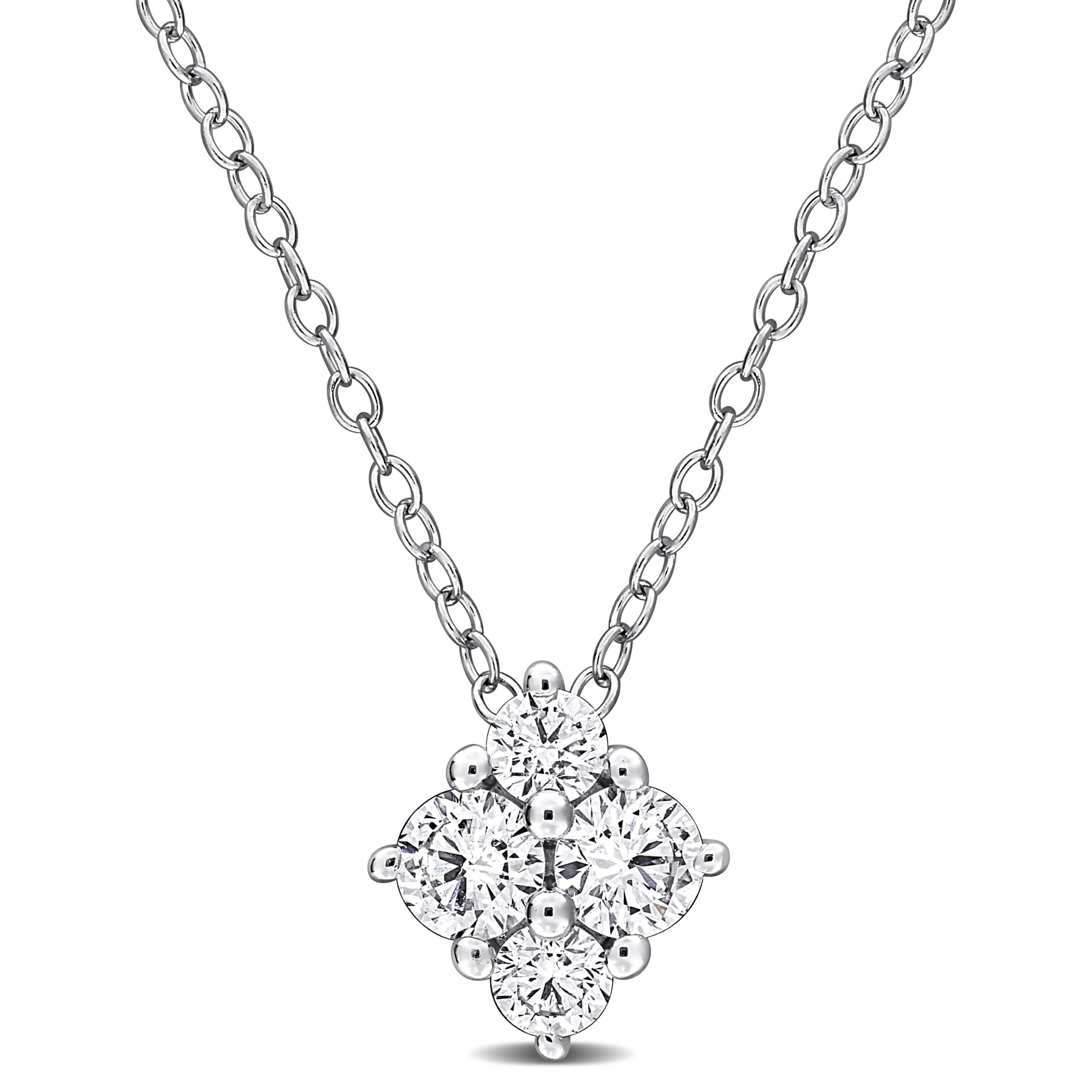 Lab Created Lab Grown Diamond Pendant With Chain in Sterling Silver, 17"